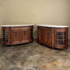 19th Century Louis XVI Marble Top Walnut Display Buffet by Kint of Gand