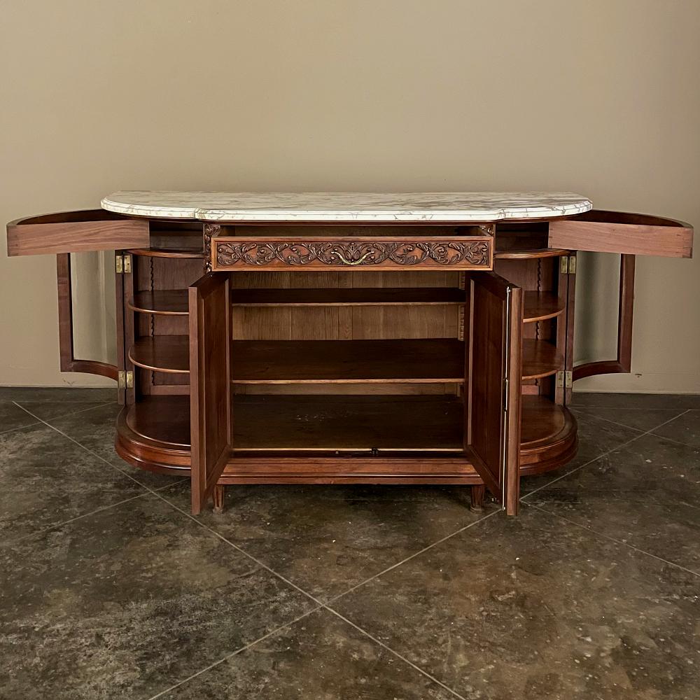 19th Century Louis XVI Marble Top Walnut Display Buffet by Kint of Gand In Good Condition For Sale In Dallas, TX