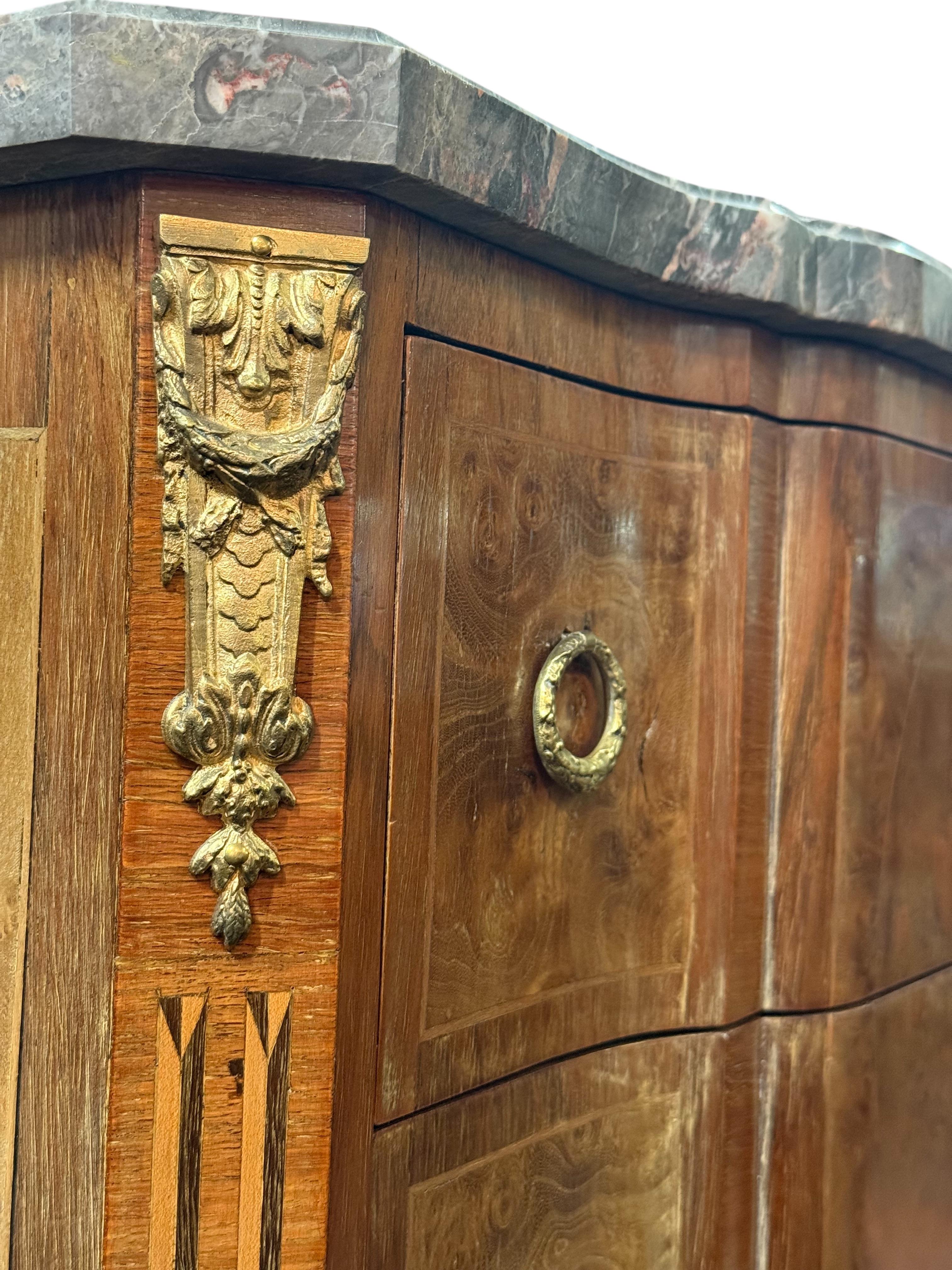 Marble 19th Century Louis XVI Marquetry Commode For Sale