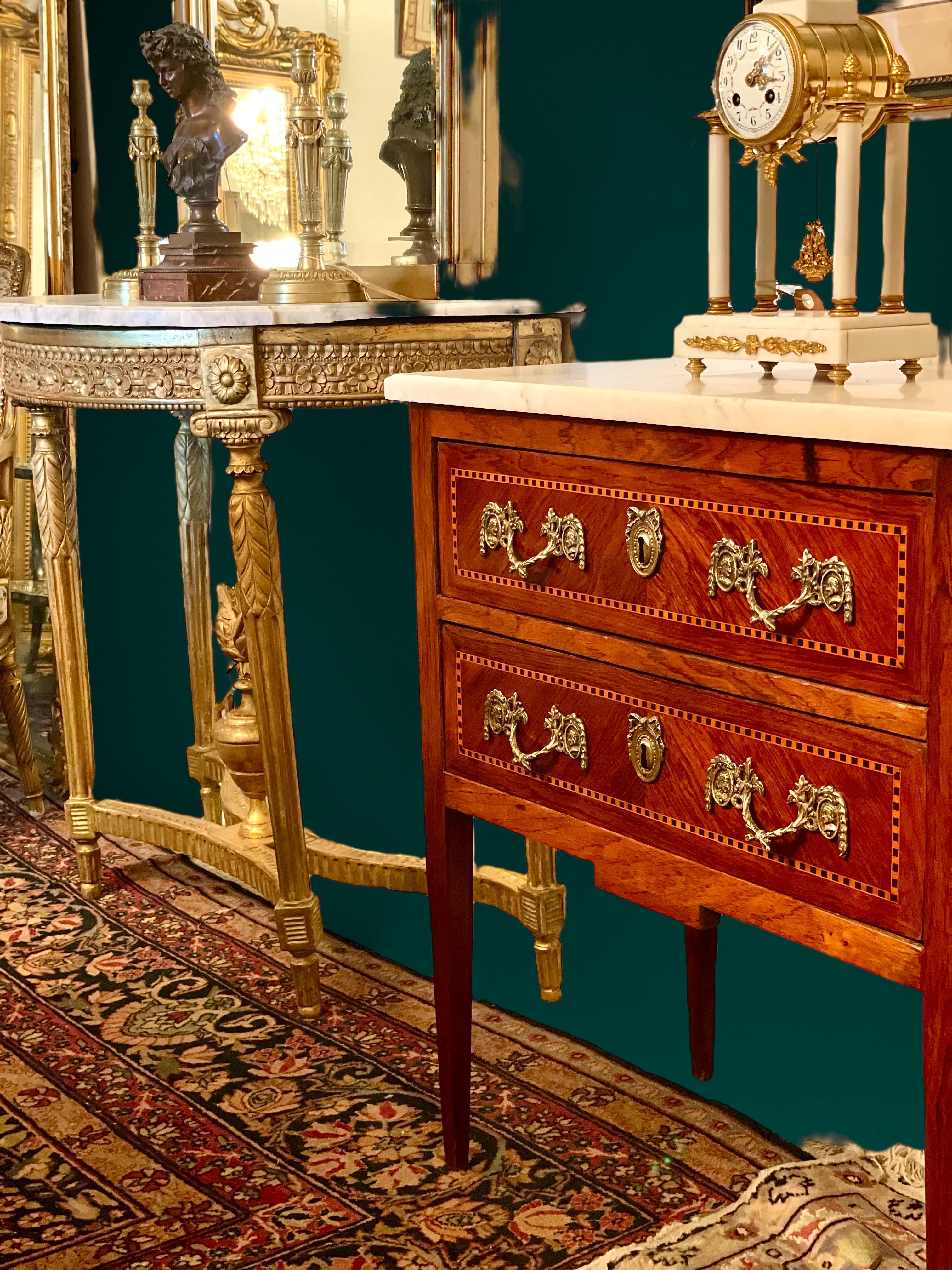 19th Century Louis XVI Marquetry Commode with Marble Top For Sale 5