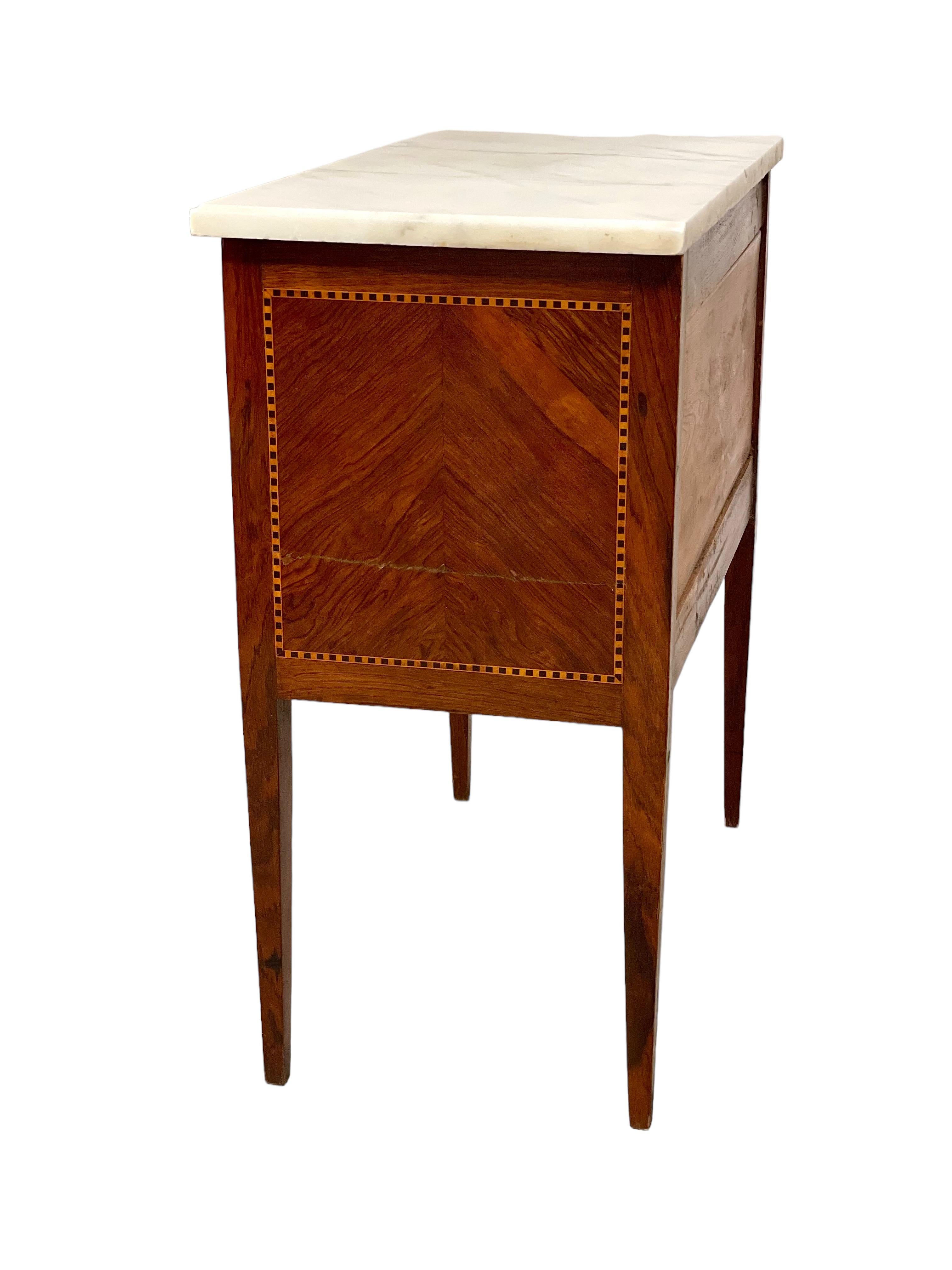 19th Century Louis XVI Marquetry Commode with Marble Top For Sale 6