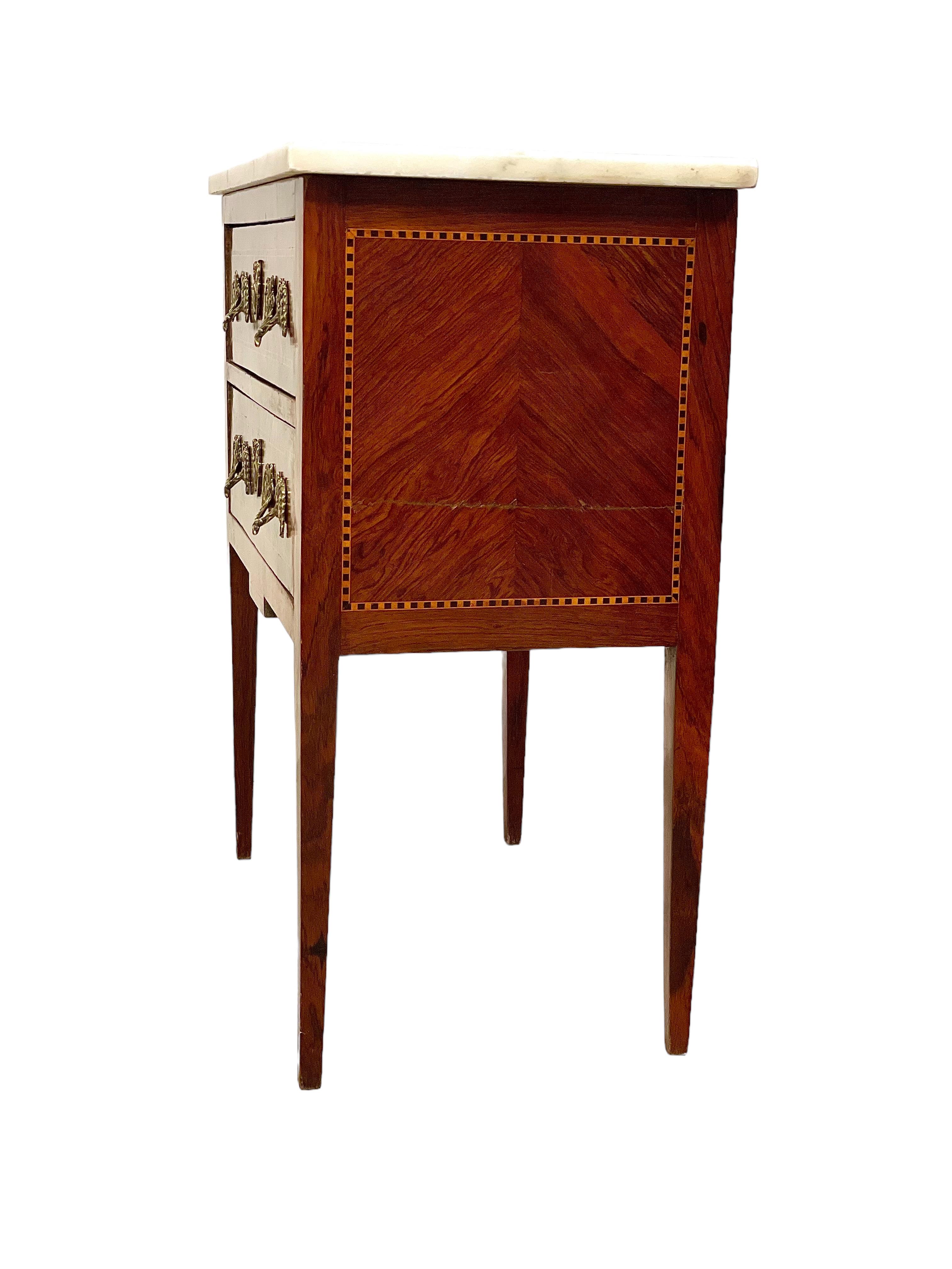 19th Century Louis XVI Marquetry Commode with Marble Top For Sale 9