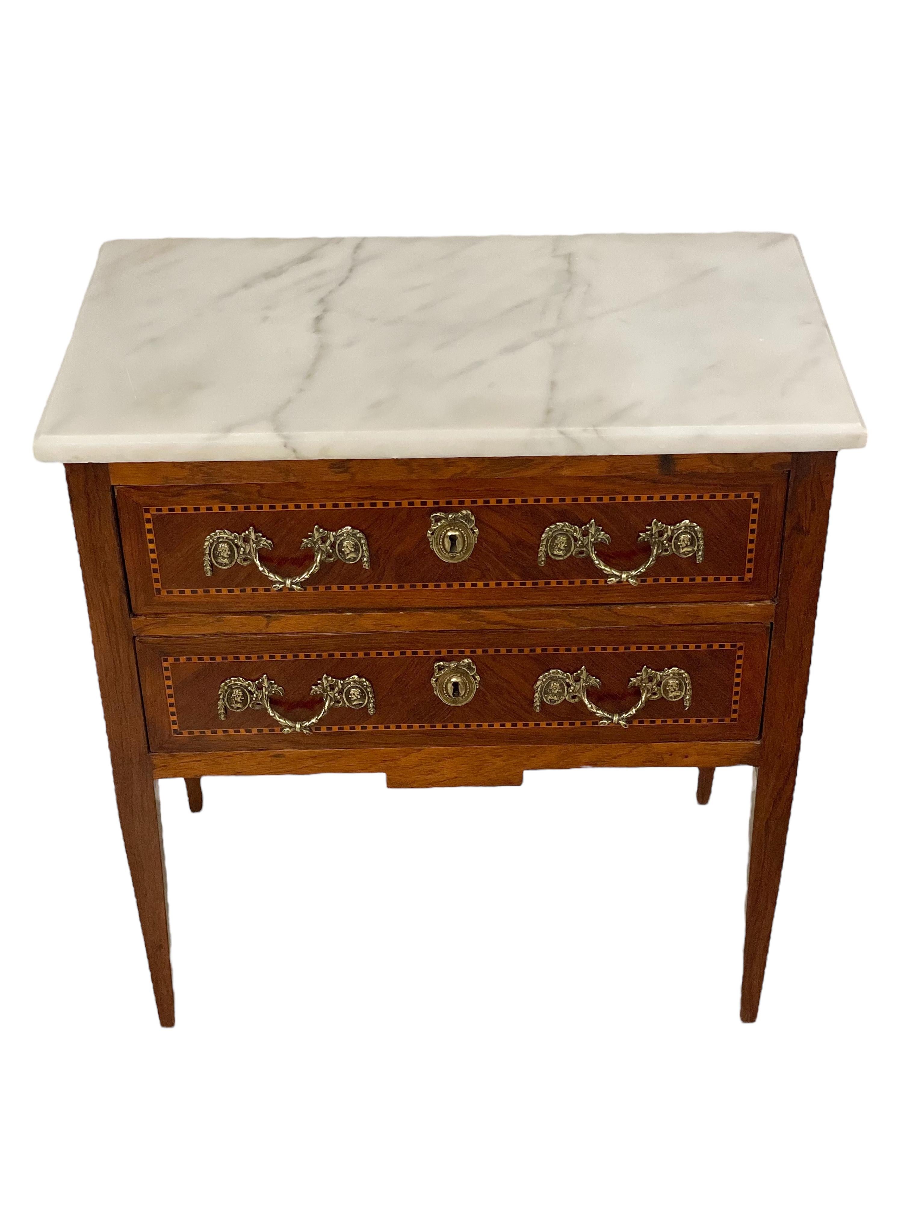 19th Century Louis XVI Marquetry Commode with Marble Top For Sale 10