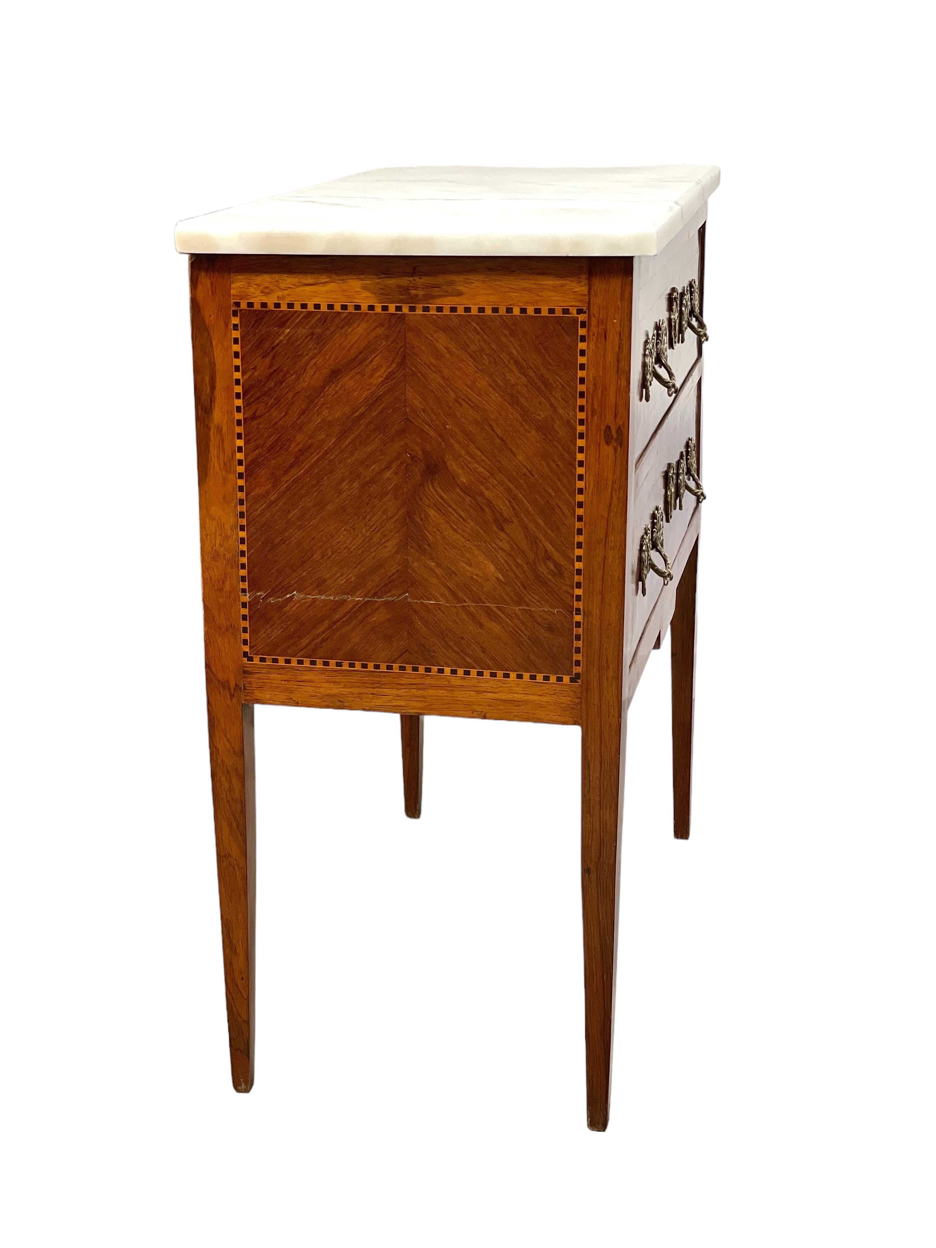 French 19th Century Louis XVI Marquetry Commode with Marble Top For Sale