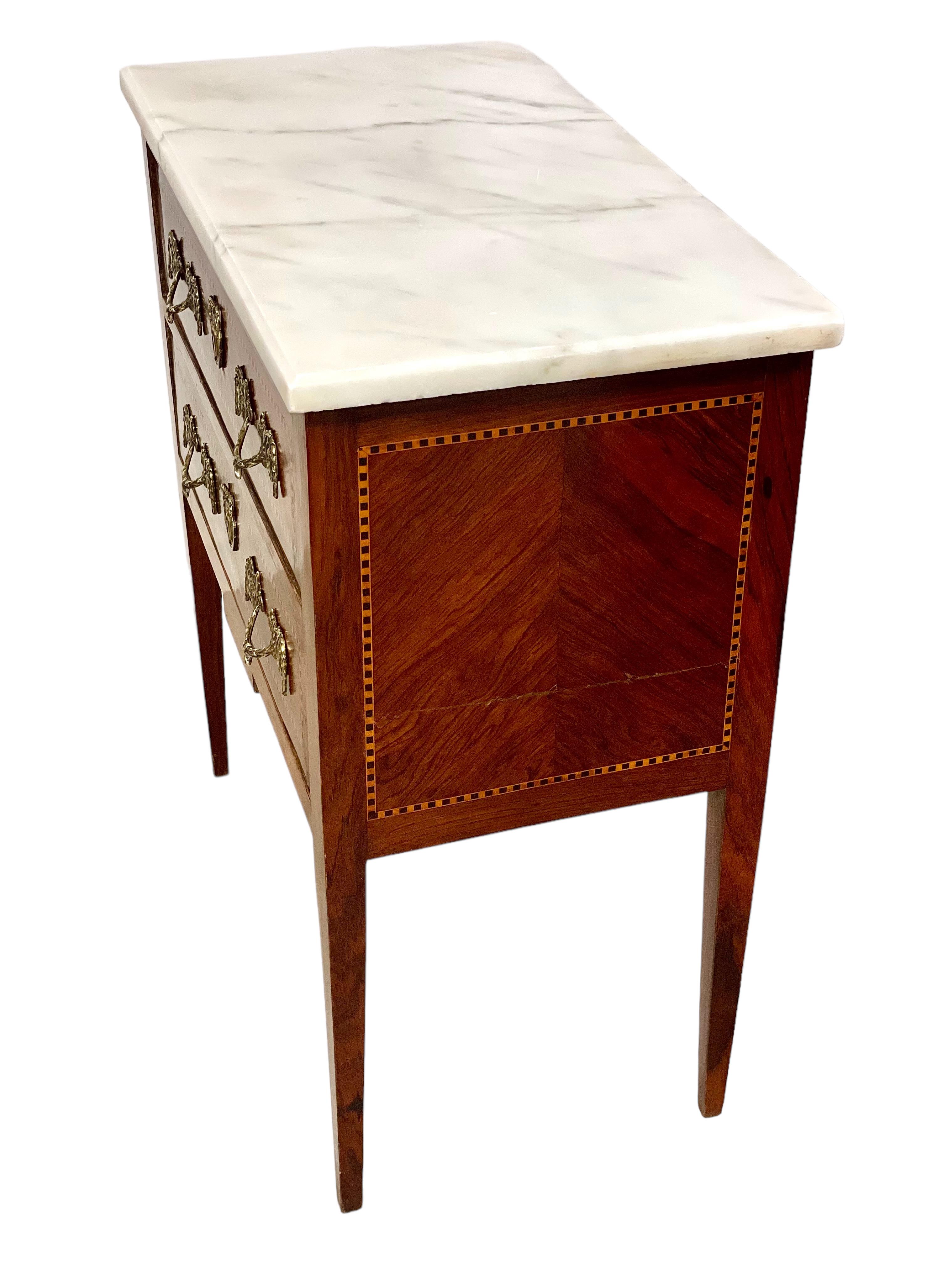 19th Century Louis XVI Marquetry Commode with Marble Top For Sale 1