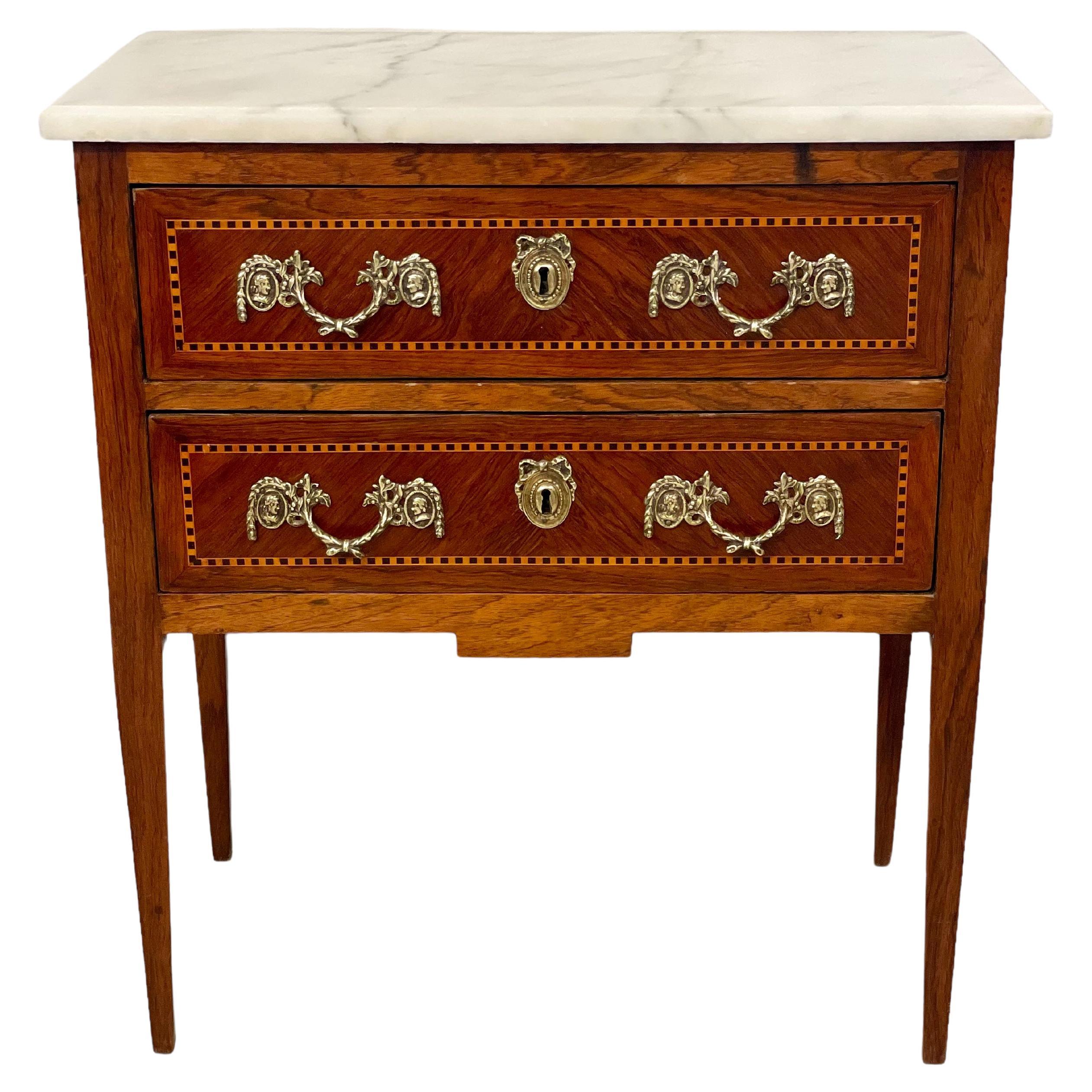 19th Century Louis XVI Marquetry Commode with Marble Top