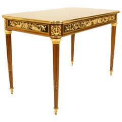 19th Century Louis XVI Marquetry Gilt Bronze Bureau Plat Manner of Weisweiler