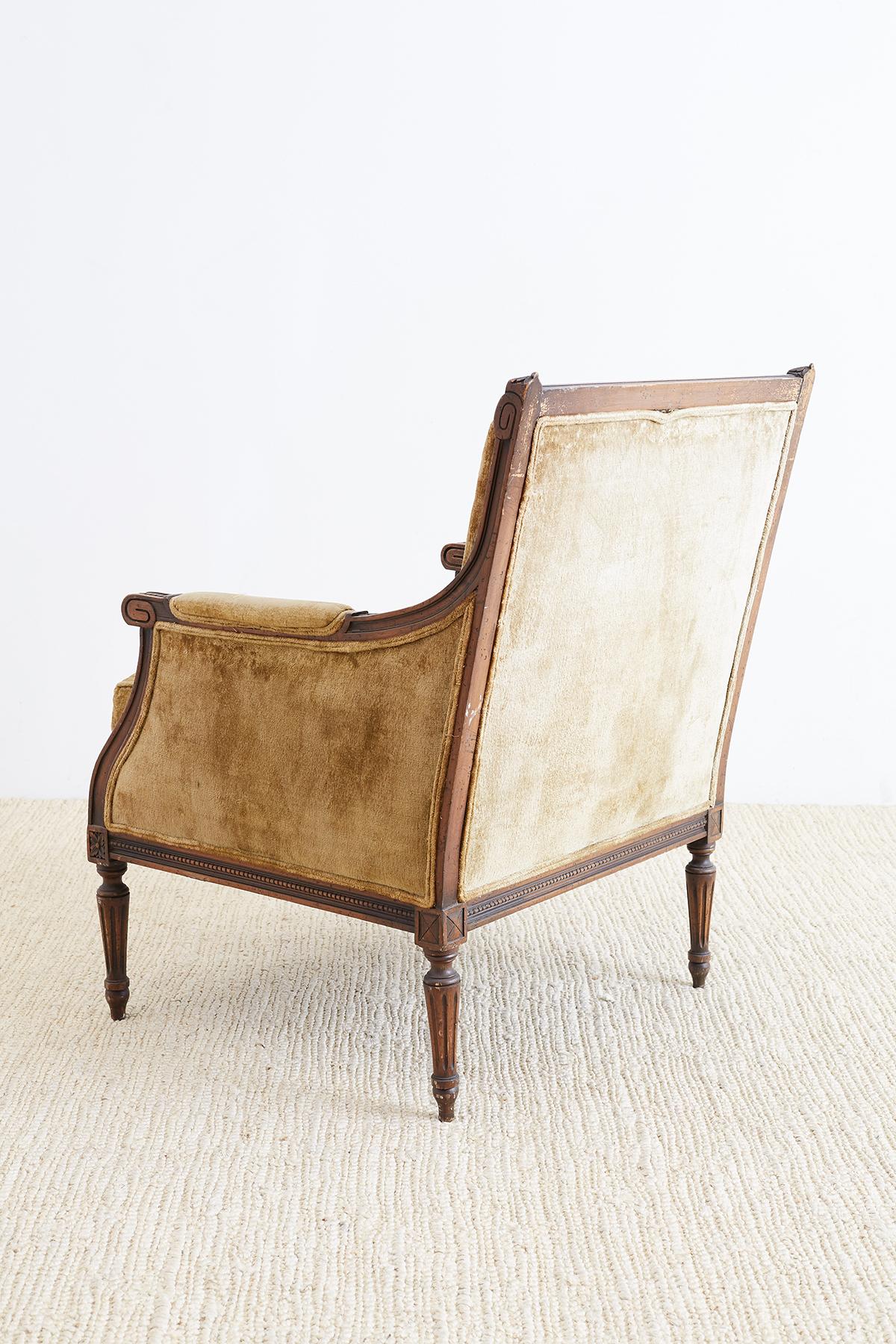 Hand-Carved 19th Century Louis XVI Marquise Bergère Armchair