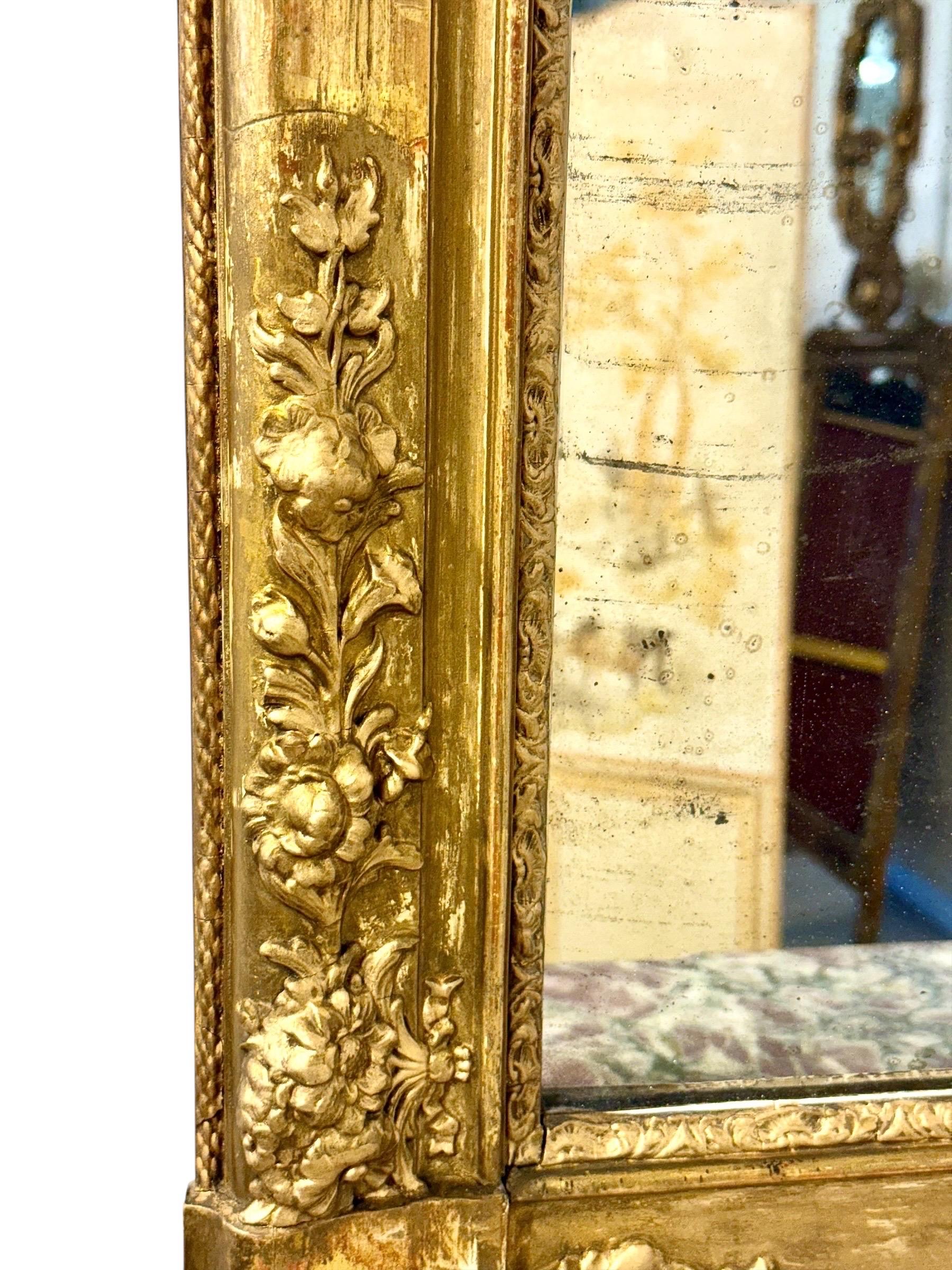 Mercury Glass 19th Century Louis XVI Neoclassical Giltwood Console Mirror For Sale