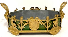 19th Century Louis XVI Neoclassical Style Ormolu & Green Enameled Tole Cachepot