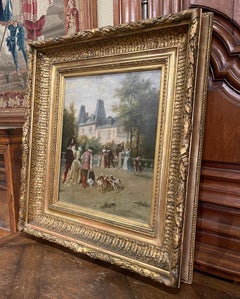 19th Century Louis XVI Oil on Canvas Pastoral Painting in Carved Gilt Frame