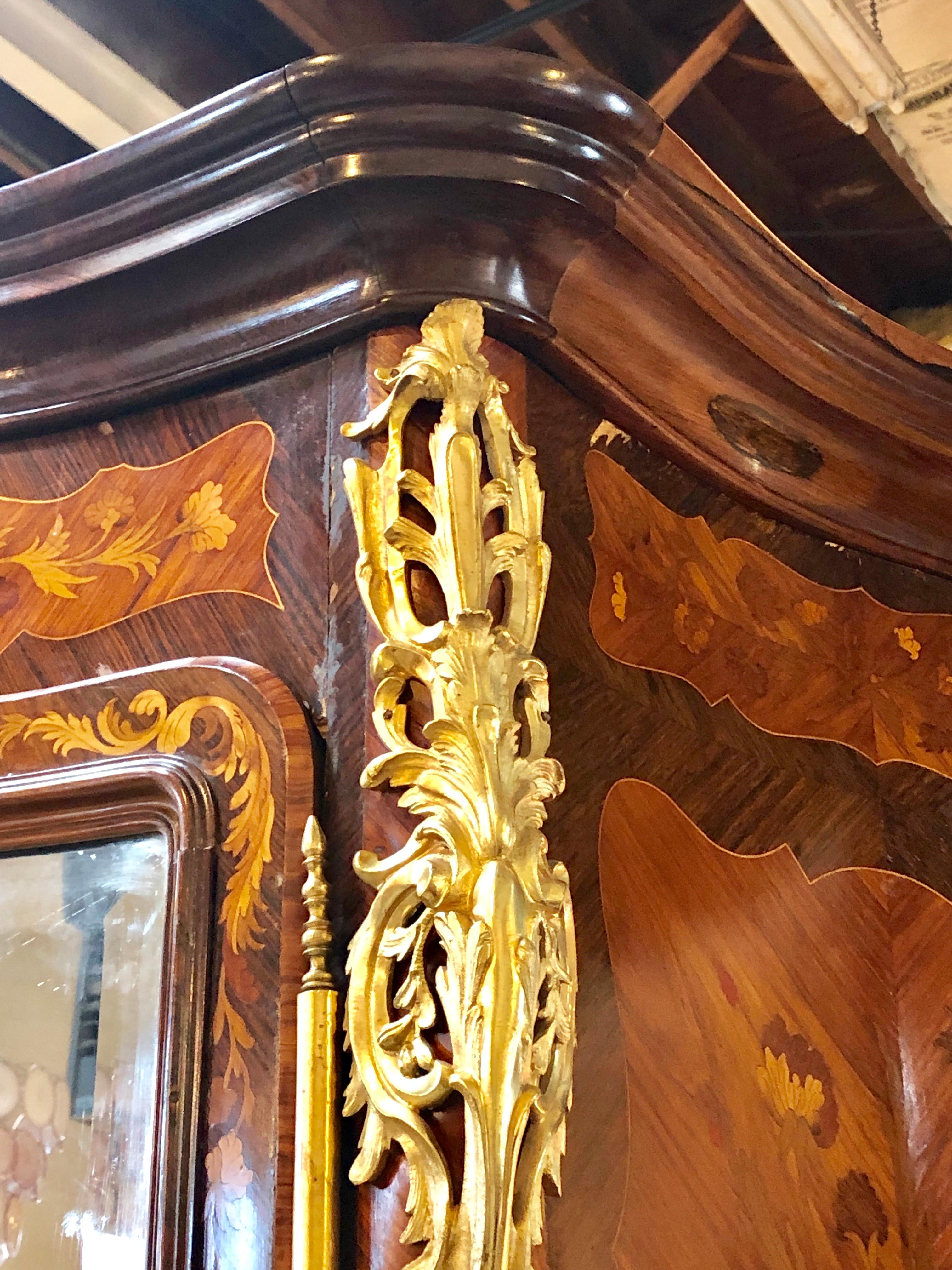 Ormolu Mounted Marquetry Armoire with Mirrored Doors 3