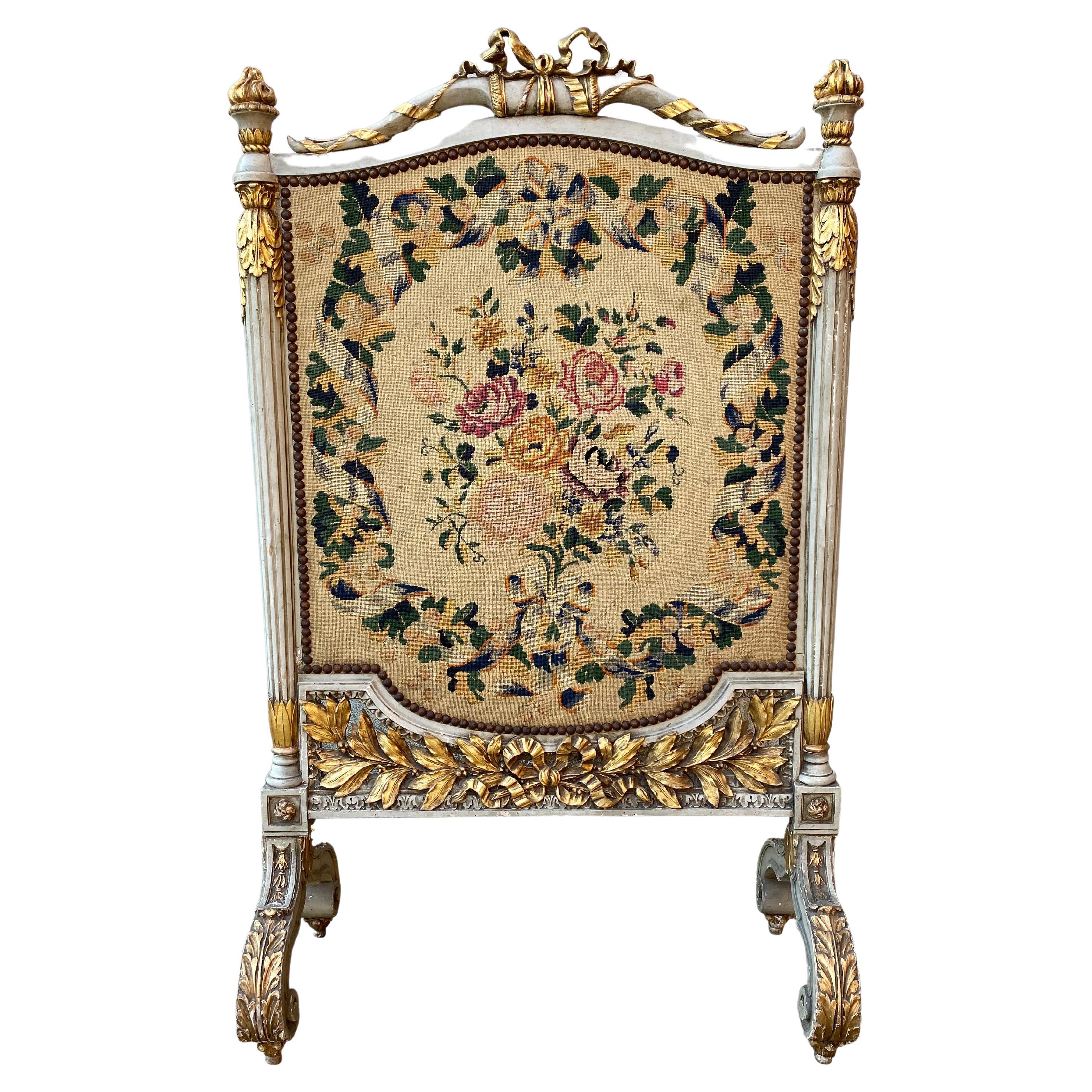 19th Century Louis XVI Painted and Gilded Fireplace Screen