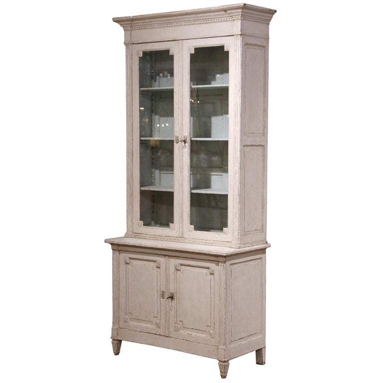 19th Century Louis Xvi Painted Buffet Display Cabinet With Glass Doors
