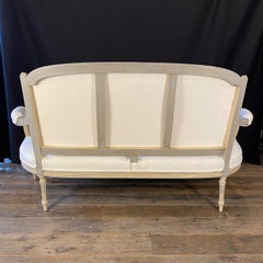 19th Century Louis XVI Painted Carved Wood & Newly Upholstered Sofa