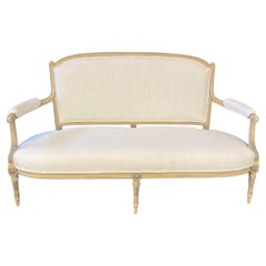 19th Century Louis XVI Painted Carved Wood & Newly Upholstered Sofa