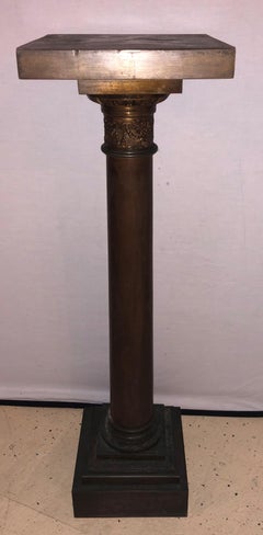 19th Century Louis XVI Patinated Bronze Corinthian Column Pedestal