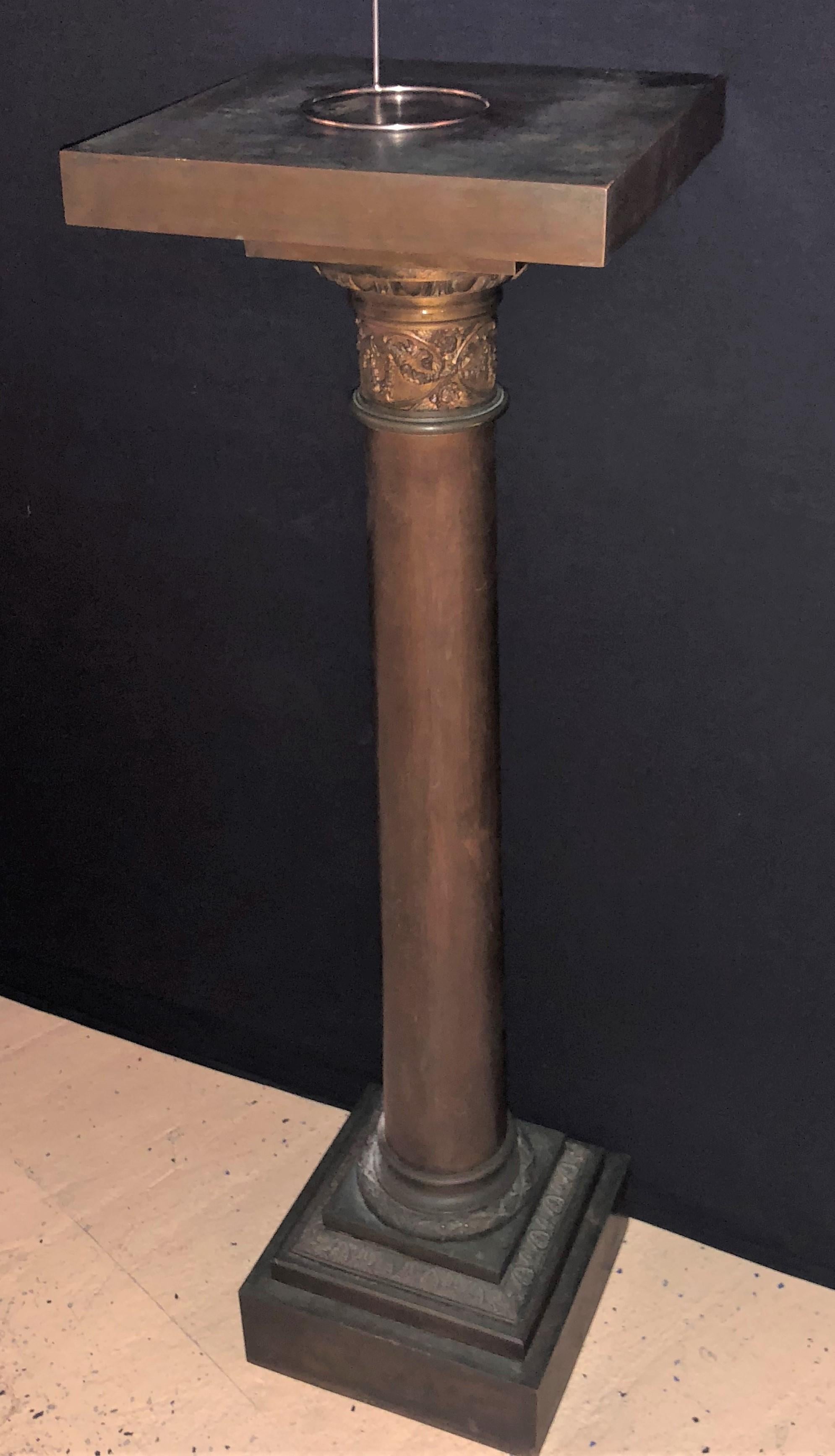 French 19th Century Louis XVI Patinated Bronze Corinthian Column Pedestal