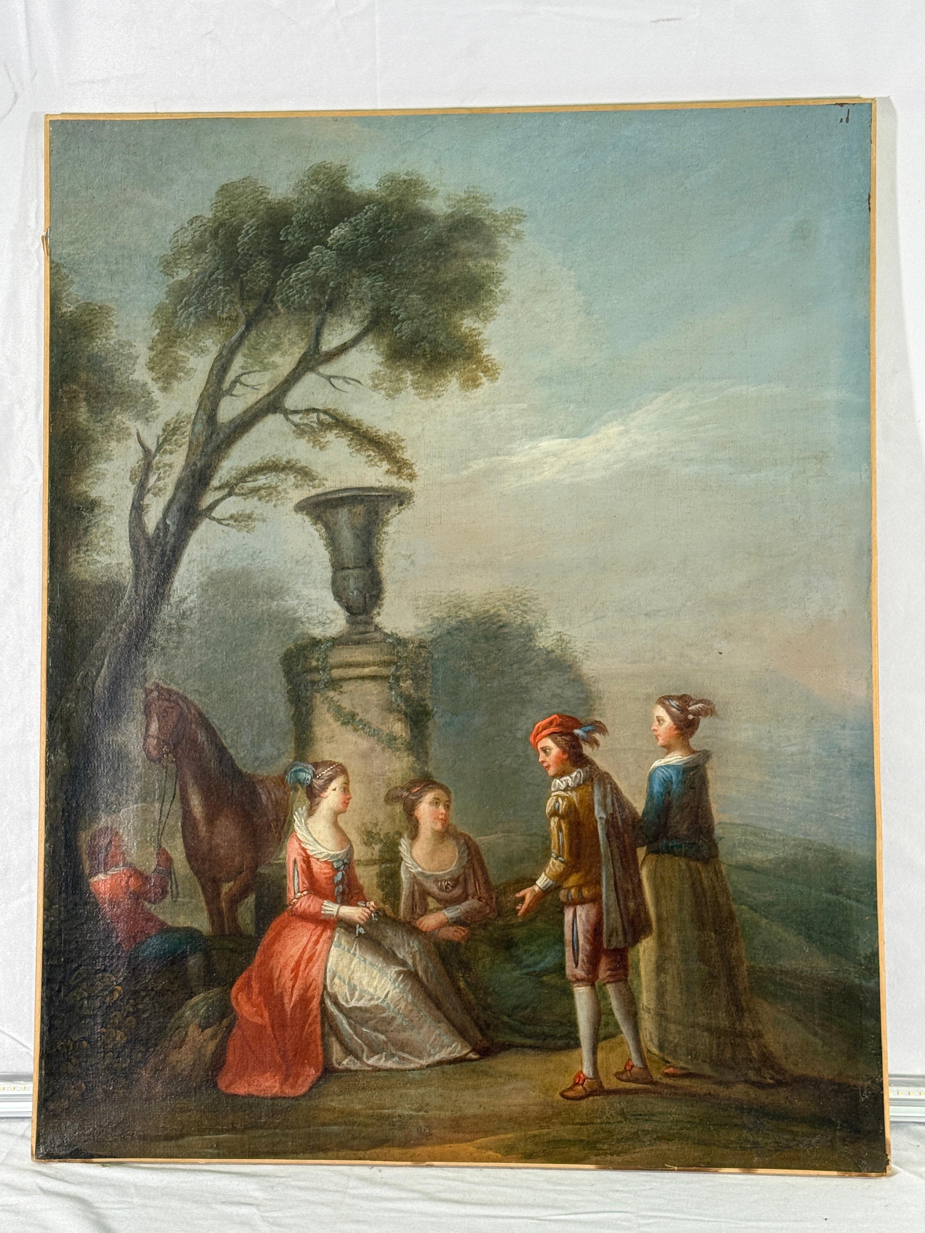 Paysage romantique Louis XVI du 19e siècle dans le style de Nicolas Lancet
Belle pièce et en bon état - achetée en France. 
Le cadre n'est pas fourni. 
Usure appropriée à l'âge, voir la photo détaillée ou nous envoyer un message avec des questions. 
