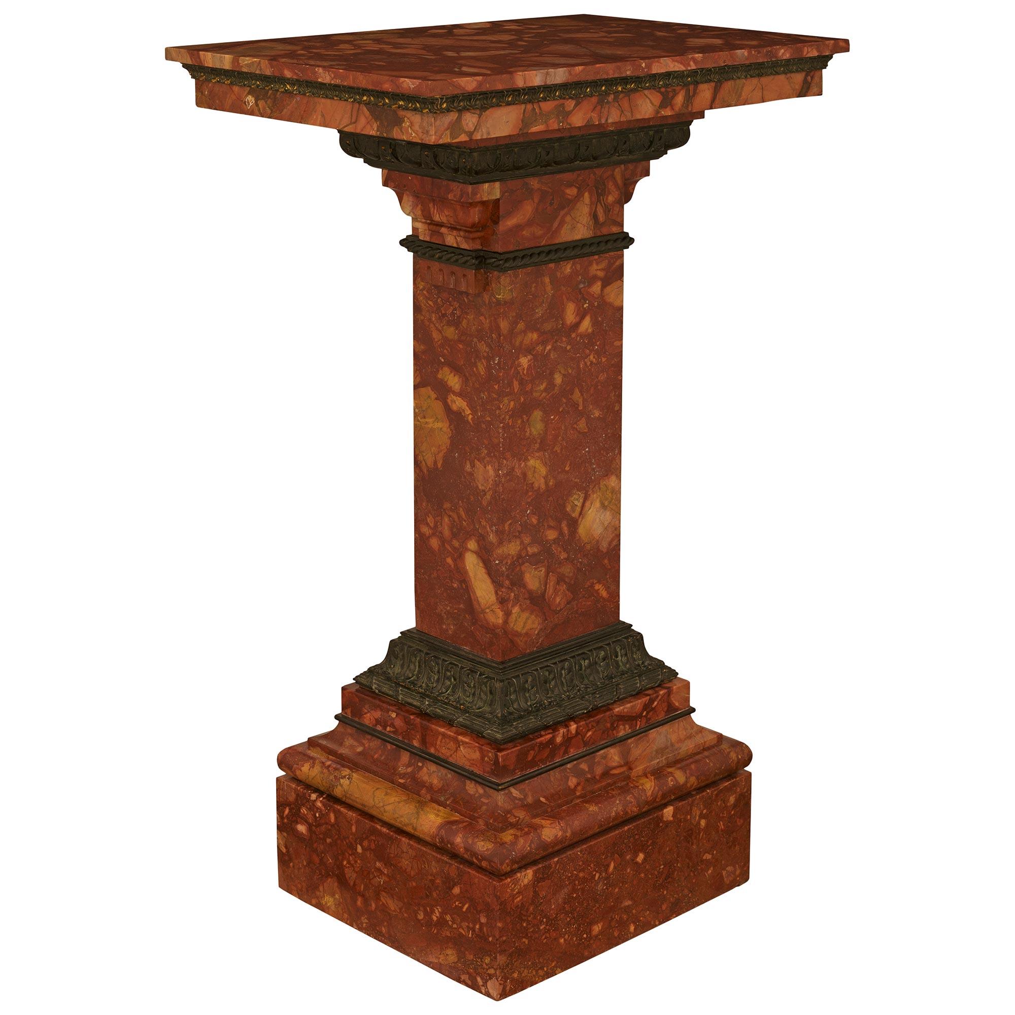 Italian 19th century Louis XVI st. Diaspro Tenero di Sicilia marble and patinated bronze For Sale