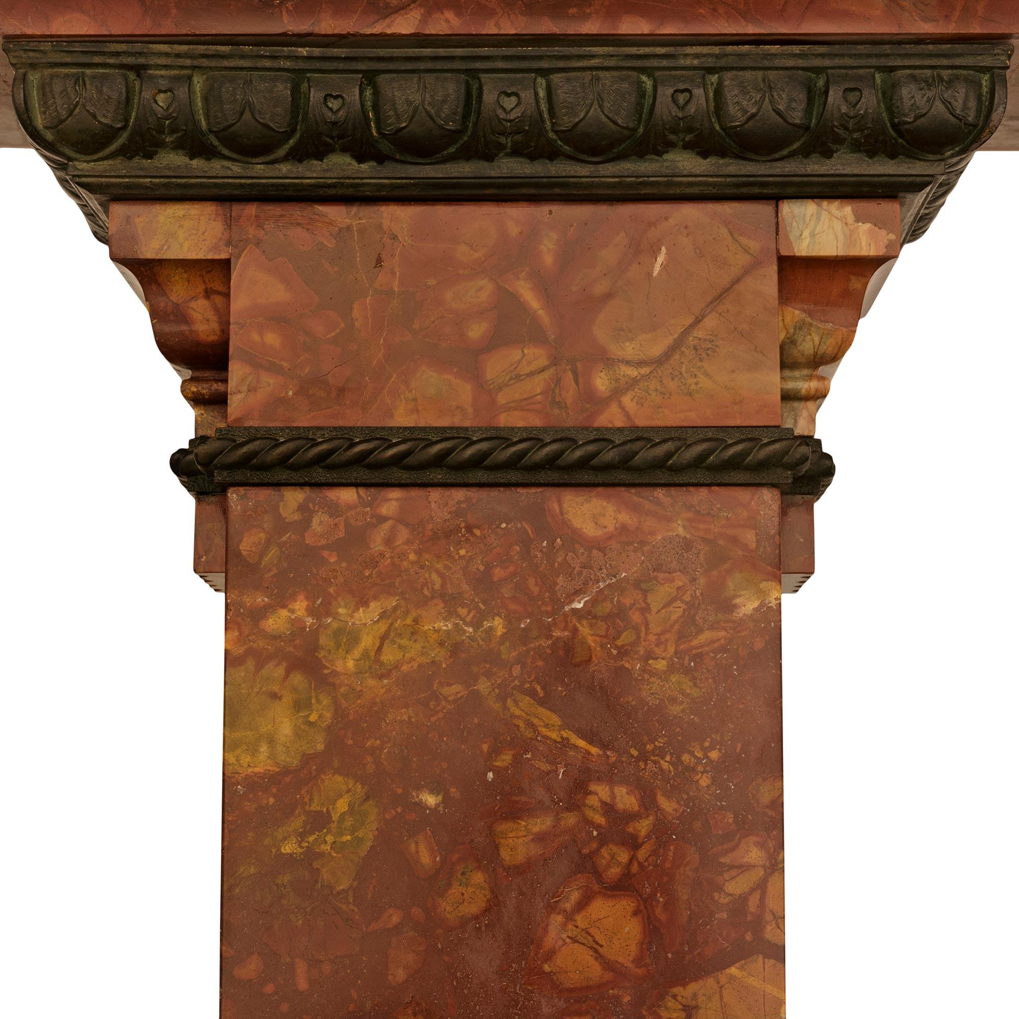 Bronze 19th century Louis XVI st. Diaspro Tenero di Sicilia marble and patinated bronze For Sale