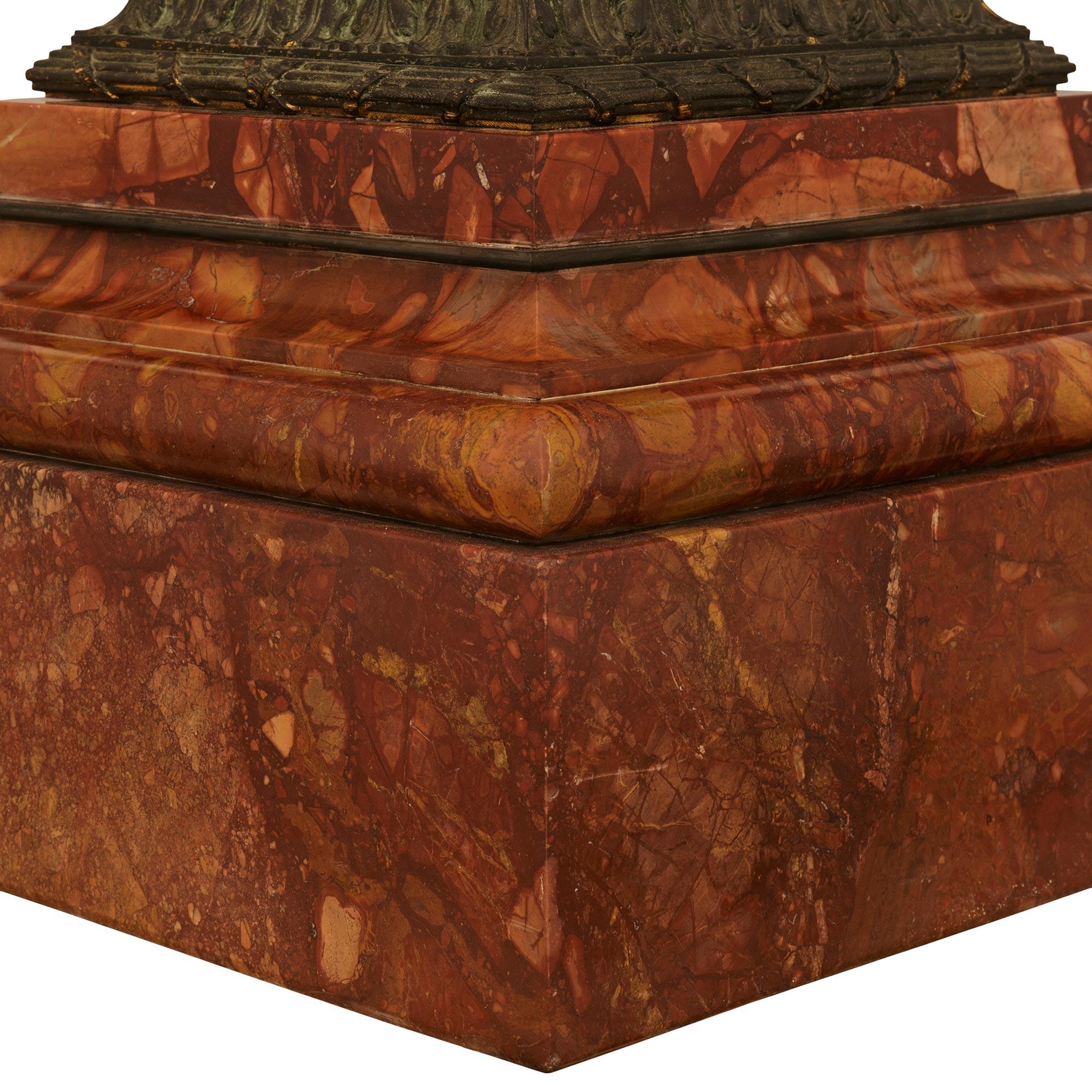 19th century Louis XVI st. Diaspro Tenero di Sicilia marble and patinated bronze For Sale 3