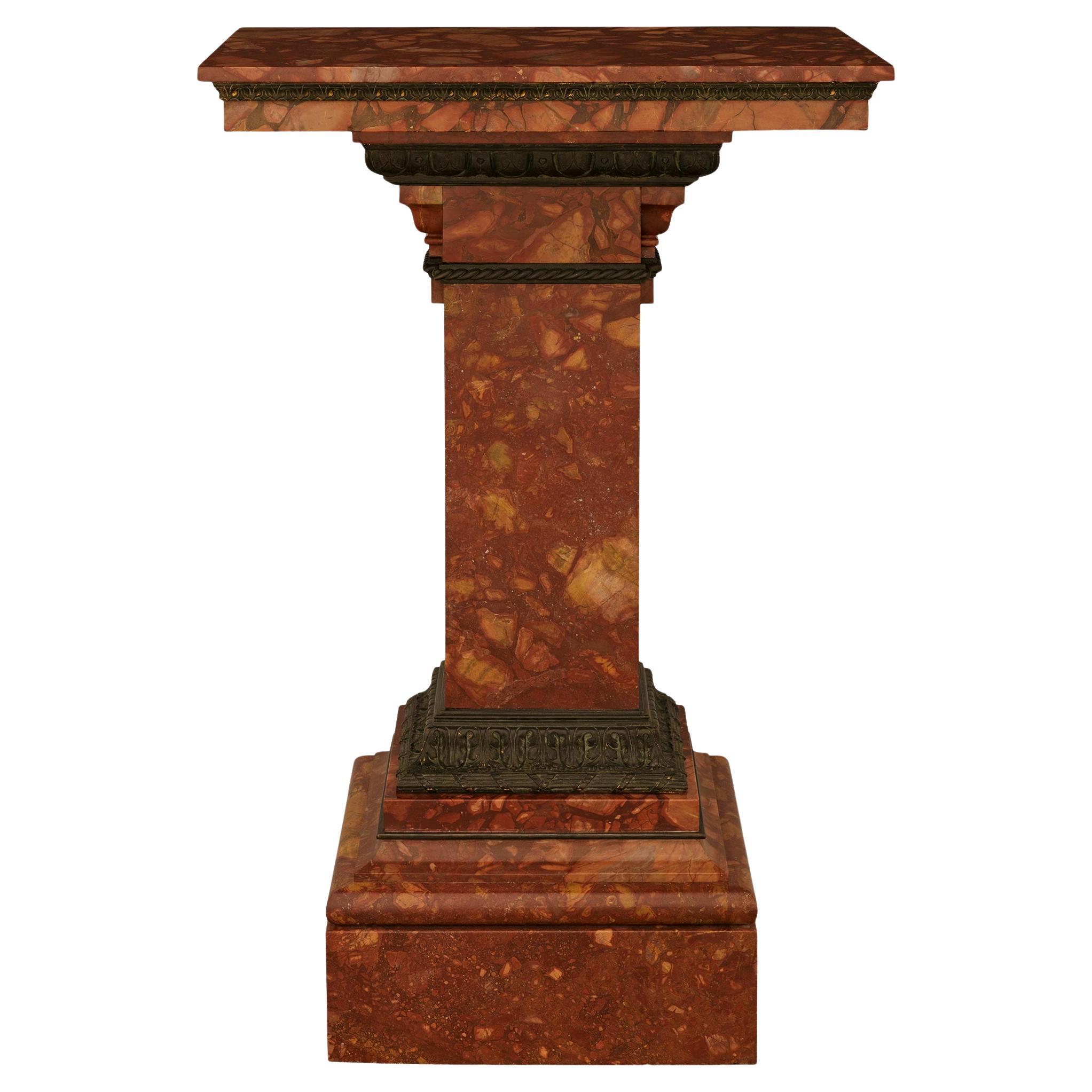 19th century Louis XVI st. Diaspro Tenero di Sicilia marble and patinated bronze For Sale