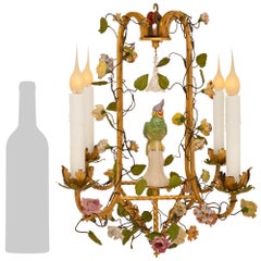 19th century Louis XVI st. Gilt Metal, Tole, Glass, and Porcelain chandelier