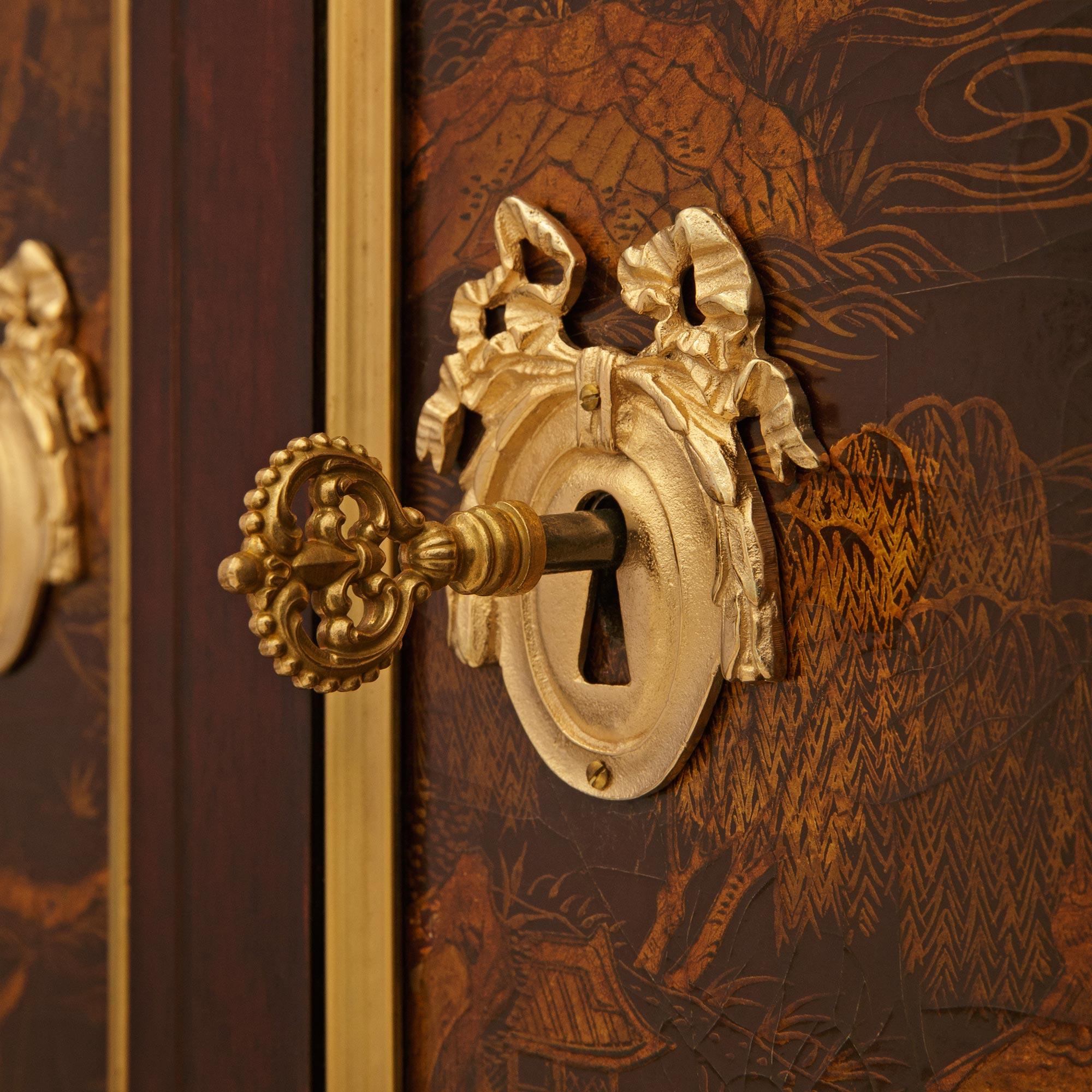 19th century Louis XVI st. Mahogany, Ormolu, Japanese Lacquer and marble buffet For Sale 6