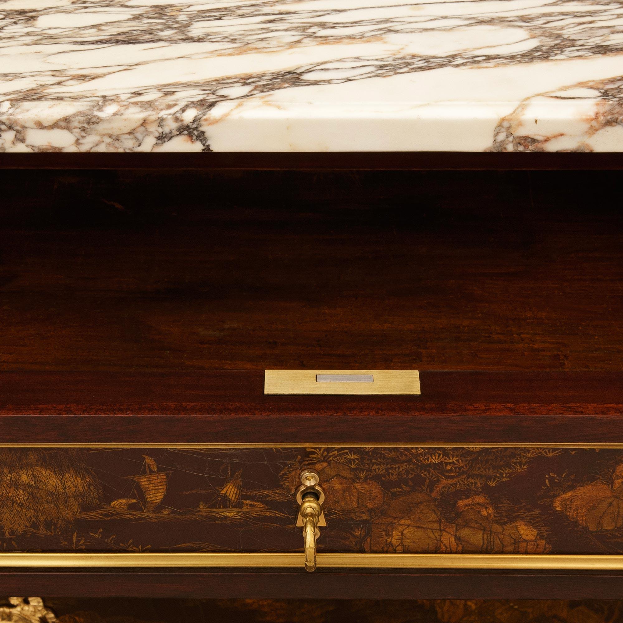 19th century Louis XVI st. Mahogany, Ormolu, Japanese Lacquer and marble buffet For Sale 8