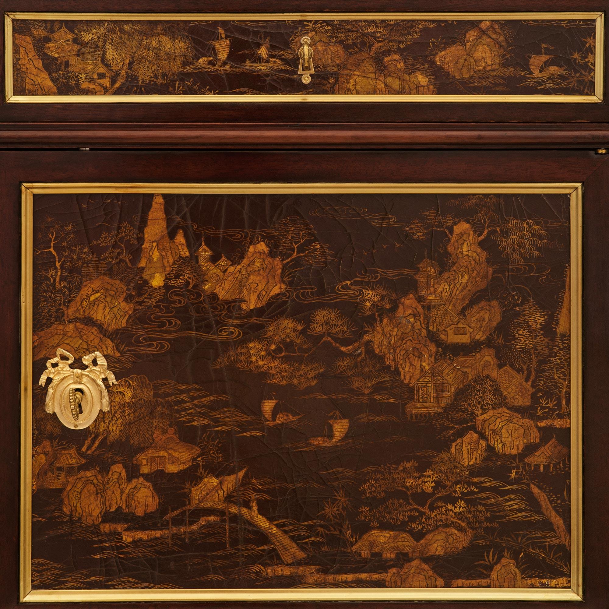 19th century Louis XVI st. Mahogany, Ormolu, Japanese Lacquer and marble buffet For Sale 3