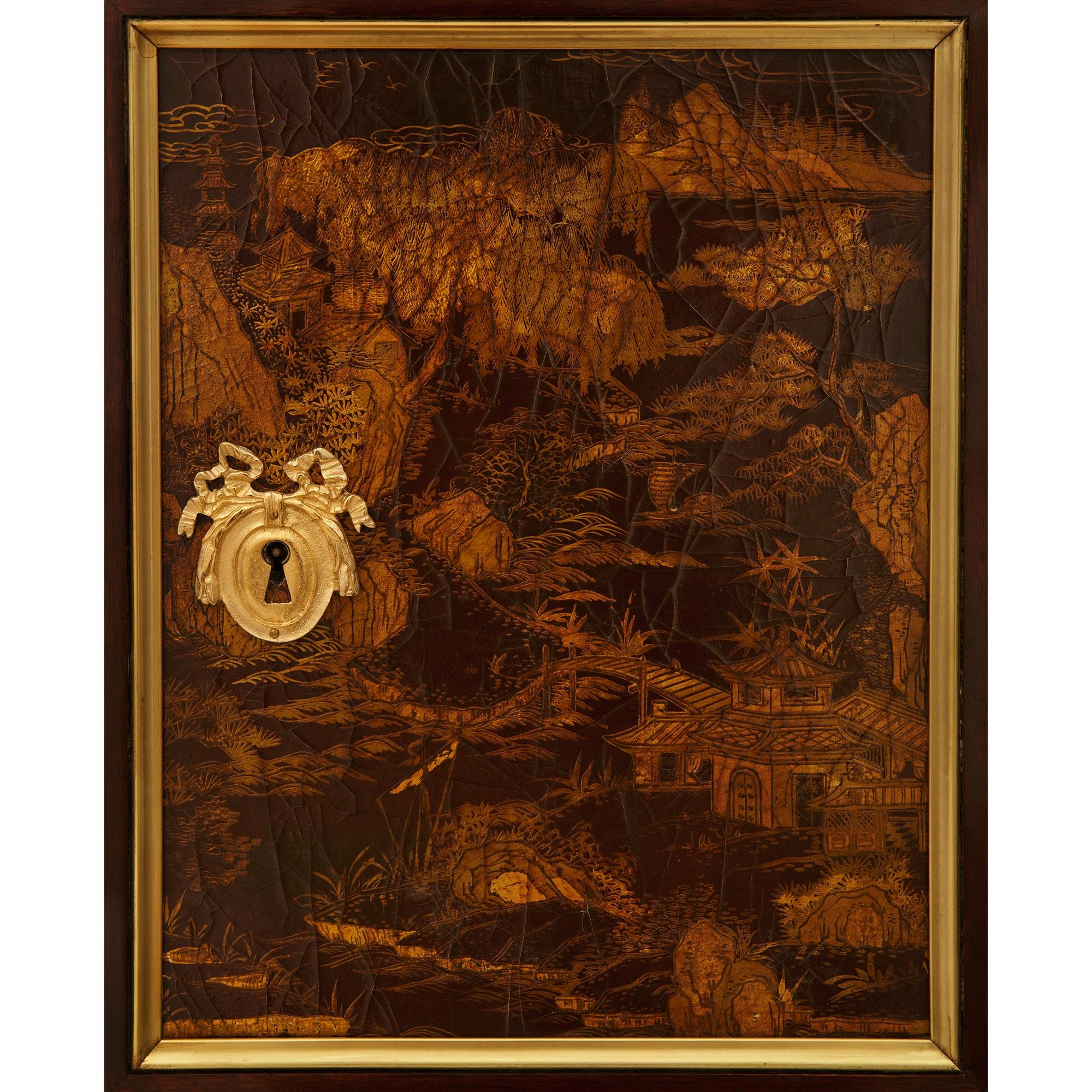19th century Louis XVI st. Mahogany, Ormolu, Japanese Lacquer and marble buffet For Sale 4