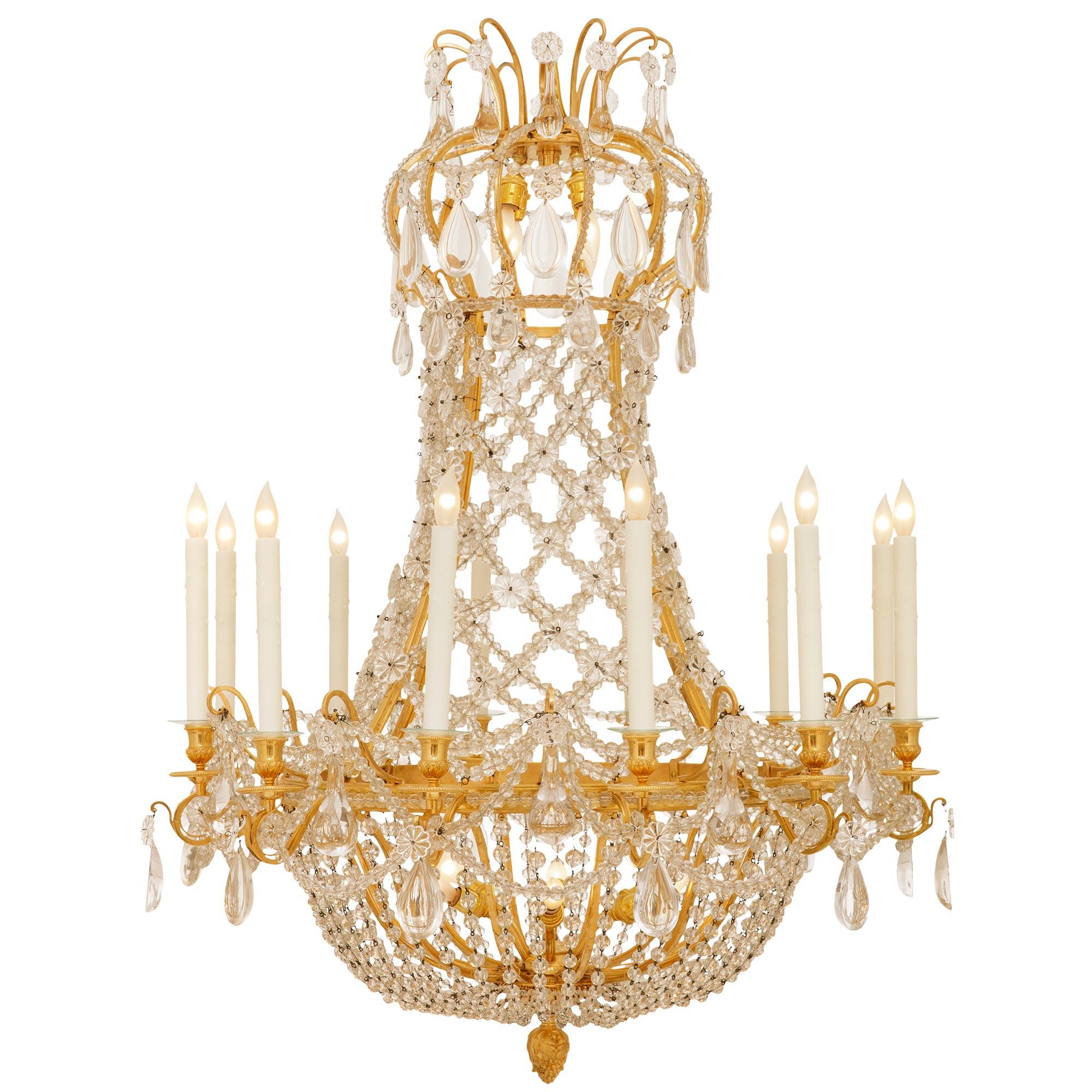 French 19th century Louis XVI st. Ormolu and Baccarat Crystal chandelier For Sale