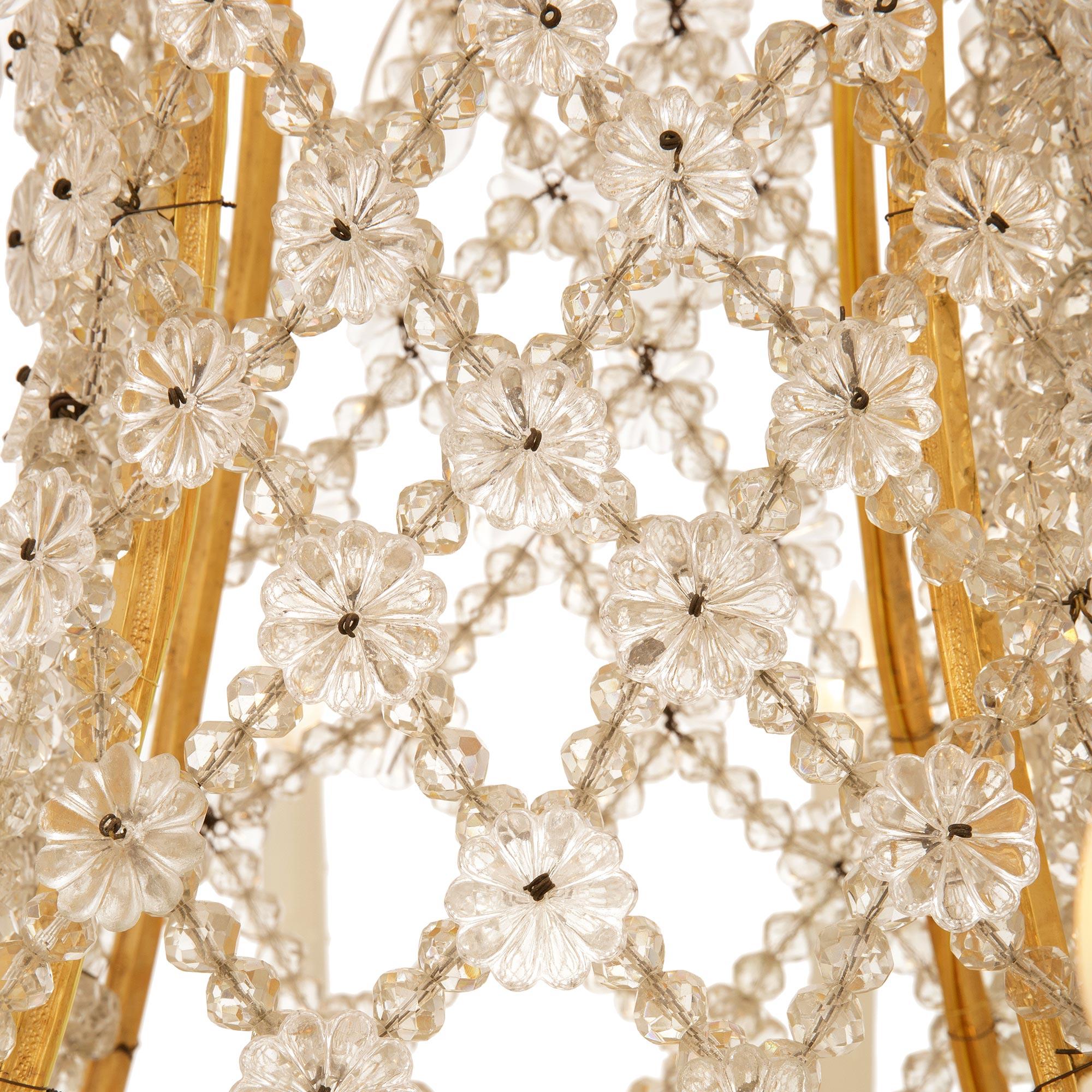 19th Century 19th century Louis XVI st. Ormolu and Baccarat Crystal chandelier For Sale