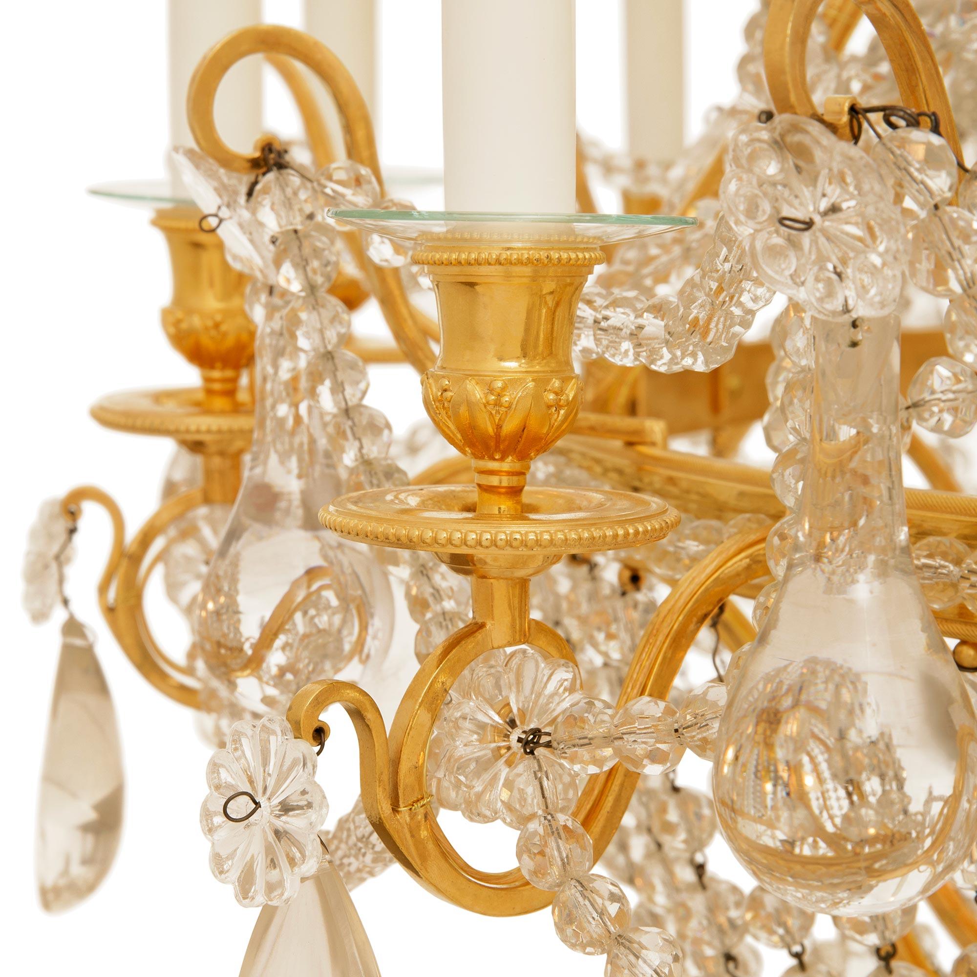19th century Louis XVI st. Ormolu and Baccarat Crystal chandelier For Sale 1