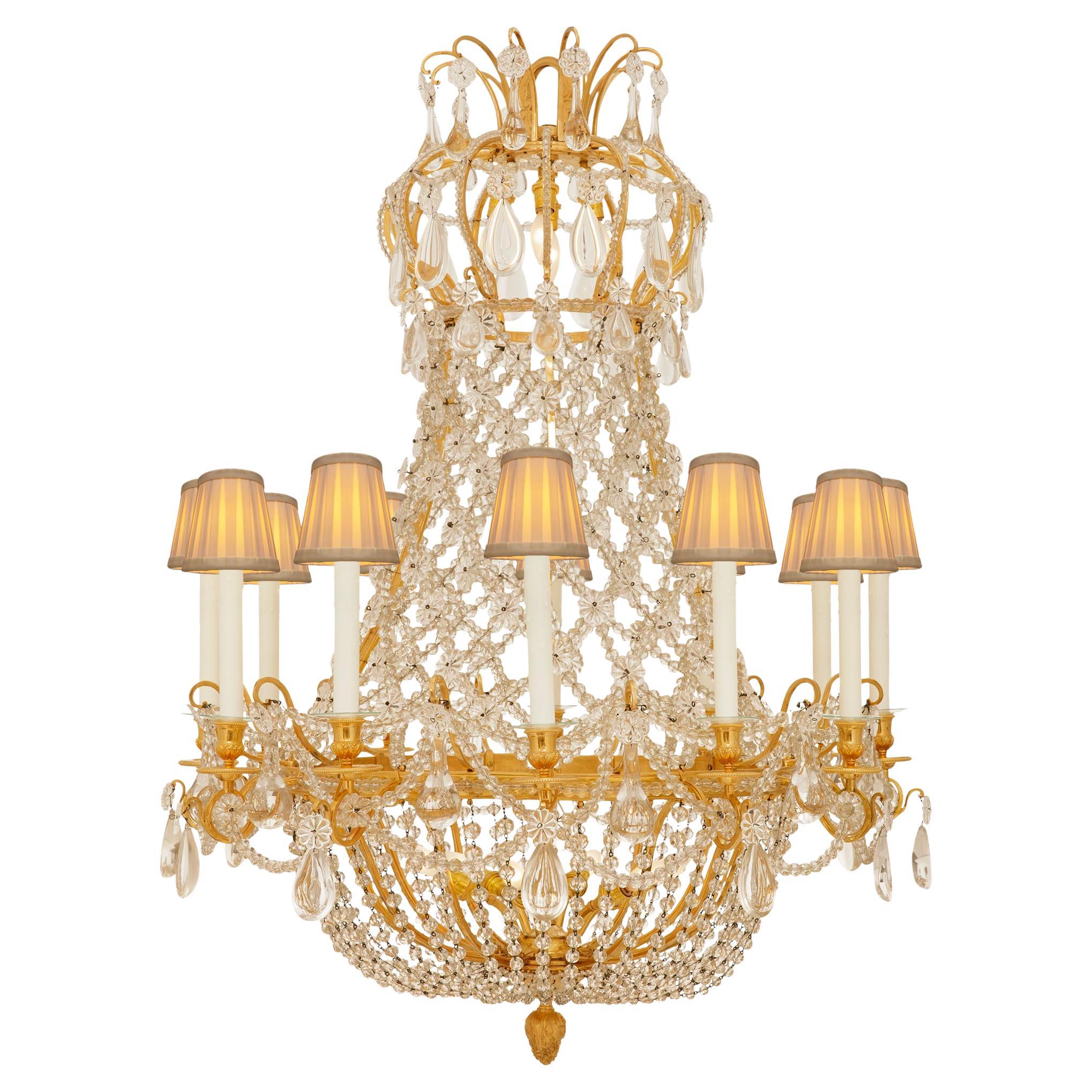 19th century Louis XVI st. Ormolu and Baccarat Crystal chandelier For Sale