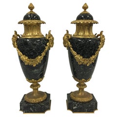 19th Century Louis XVI St. Ormolu and Marble Lidded Urns