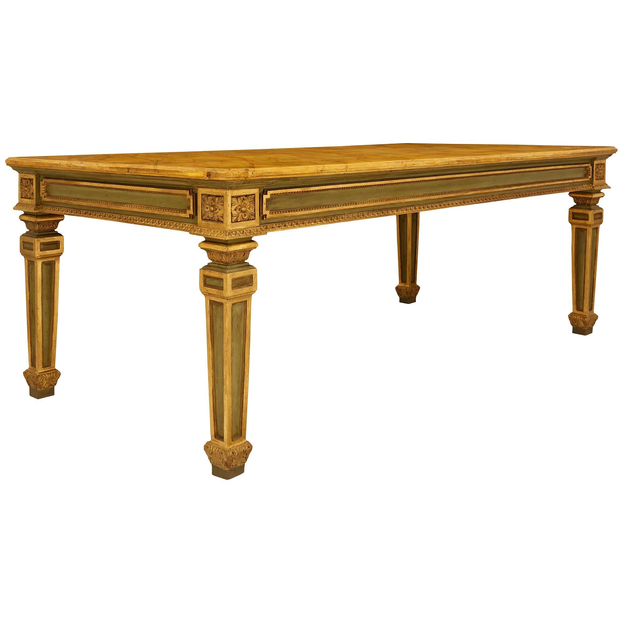 Italian 19th century Louis XVI st. patinated wood, faux marble, and Giltwood table For Sale