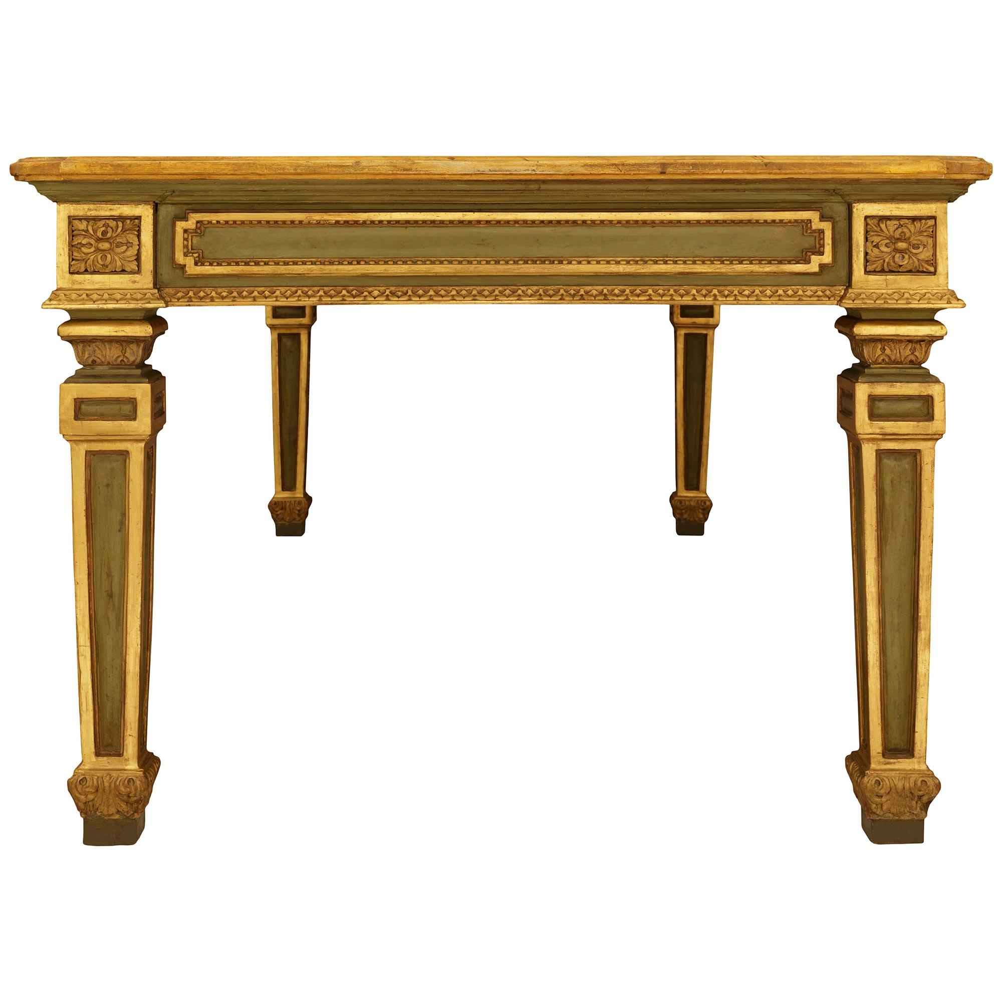 Patinated 19th century Louis XVI st. patinated wood, faux marble, and Giltwood table For Sale