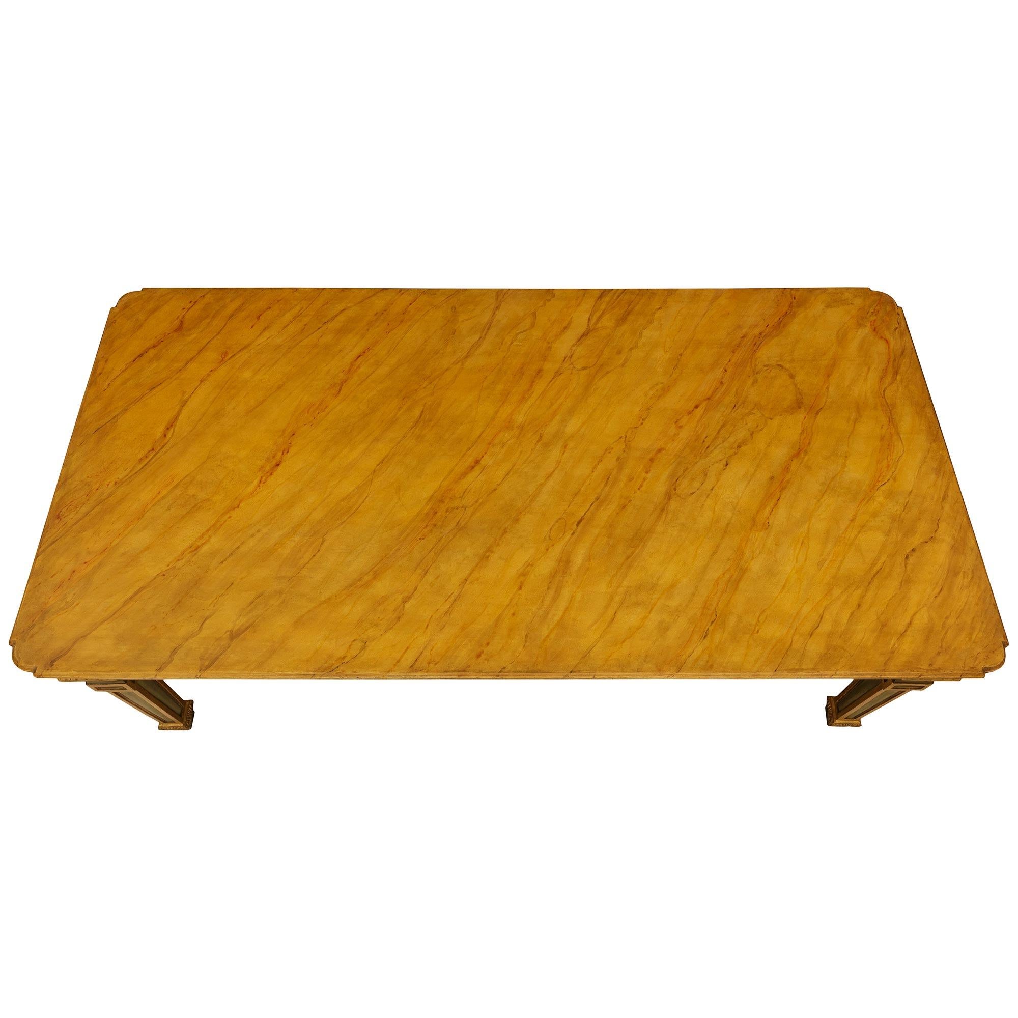 19th century Louis XVI st. patinated wood, faux marble, and Giltwood table For Sale 1