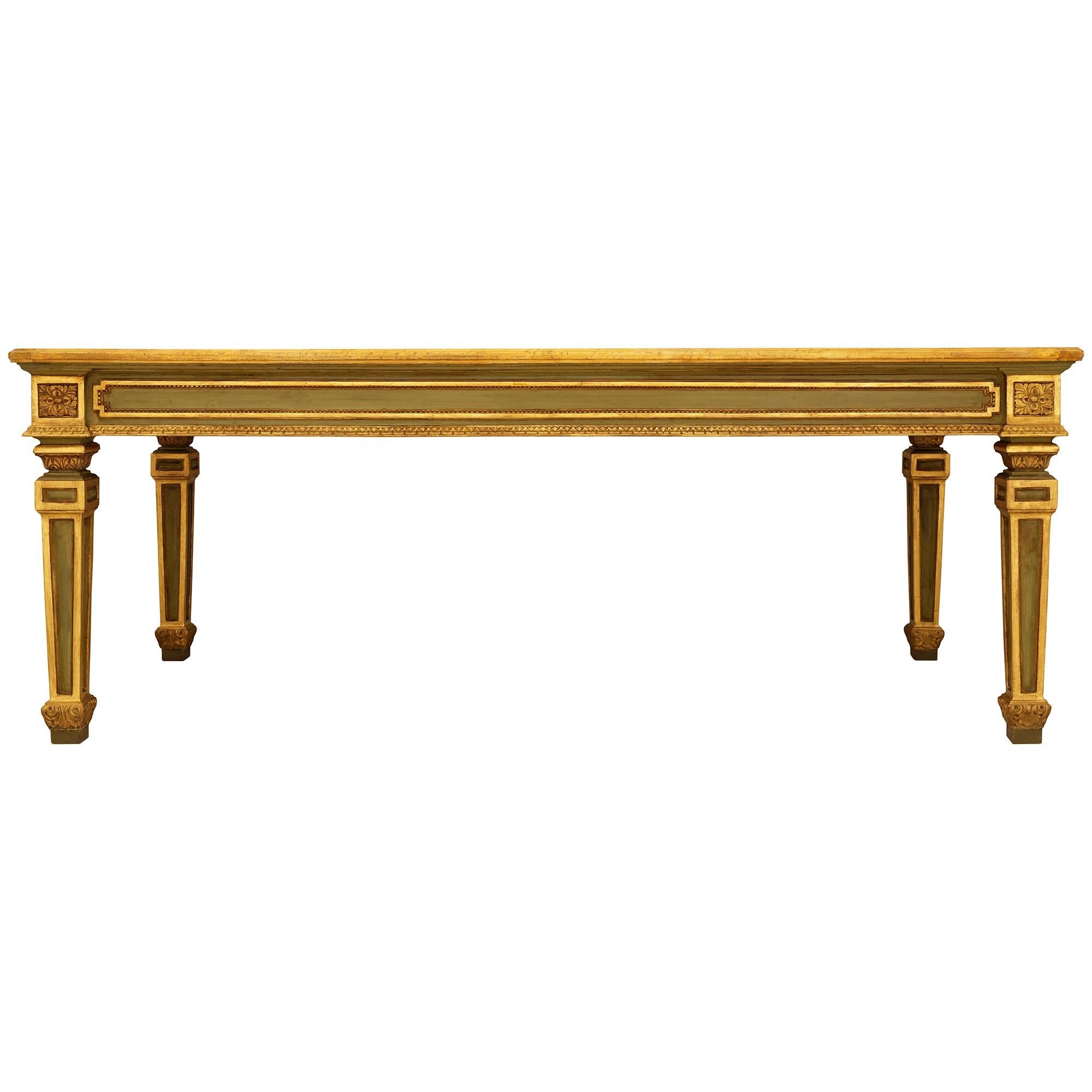 19th century Louis XVI st. patinated wood, faux marble, and Giltwood table For Sale 2