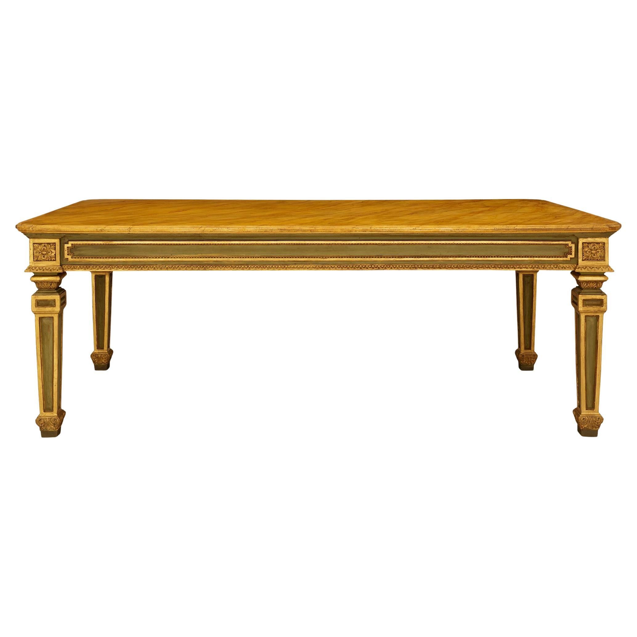 19th century Louis XVI st. patinated wood, faux marble, and Giltwood table For Sale