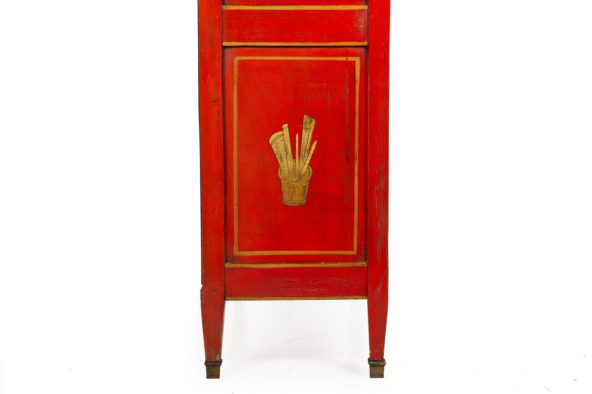 Doré Bureau d'automne de style Louis XVI du 19ème siècle, rouge chinoiserie française ancienne