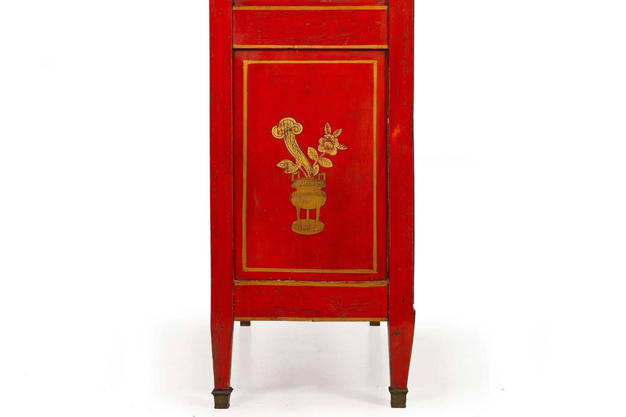 19th Century Louis XVI Style Antique French Red Chinoiserie Fall-Front Desk 1