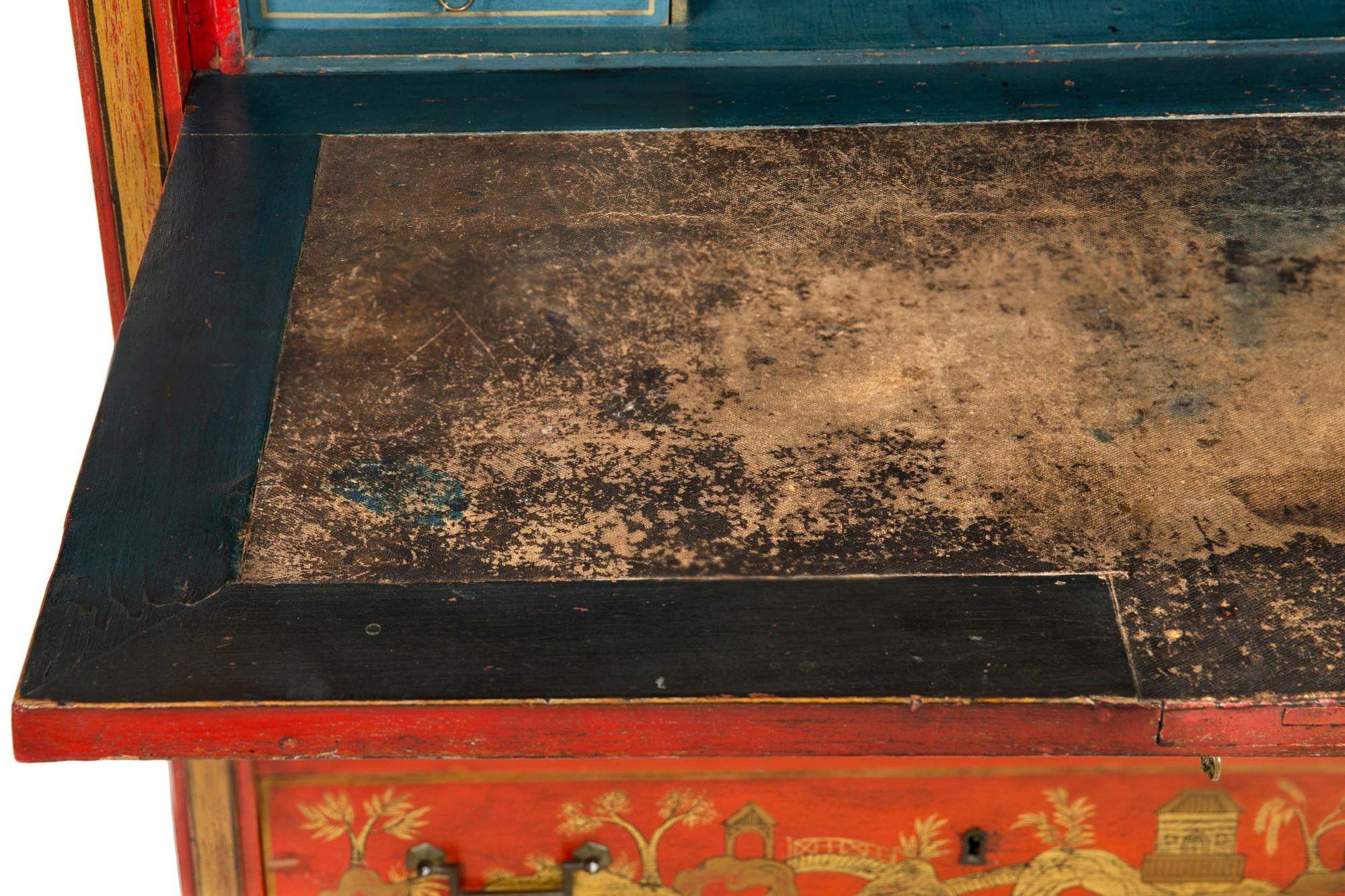 Bureau d'automne de style Louis XVI du 19ème siècle, rouge chinoiserie française ancienne 1