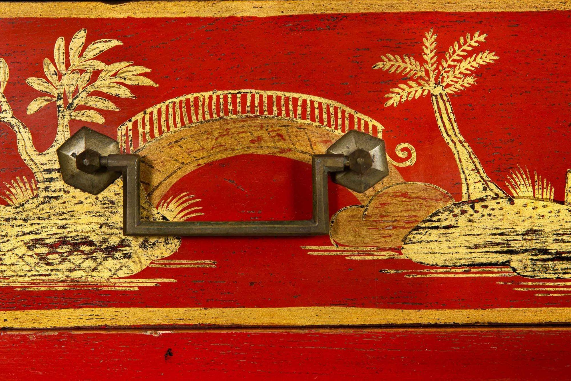 Bureau d'automne de style Louis XVI du 19ème siècle, rouge chinoiserie française ancienne 3