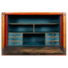 19th Century Louis XVI Style Antique French Red Chinoiserie Fall-Front Desk