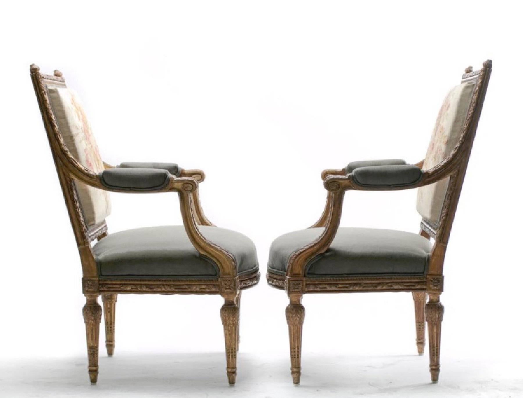 Hand-Woven 19th Century Louis XVI Style Aubusson Chairs, a Pair