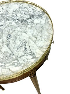 19th Century Louis XVI Style Bouillotte Table with Marble Top and Brass Gallery