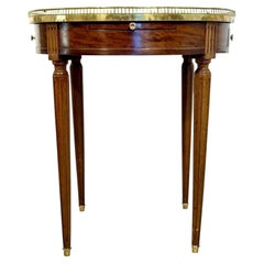19th Century Louis XVI Style Bouillotte Table with Marble Top and Brass Gallery